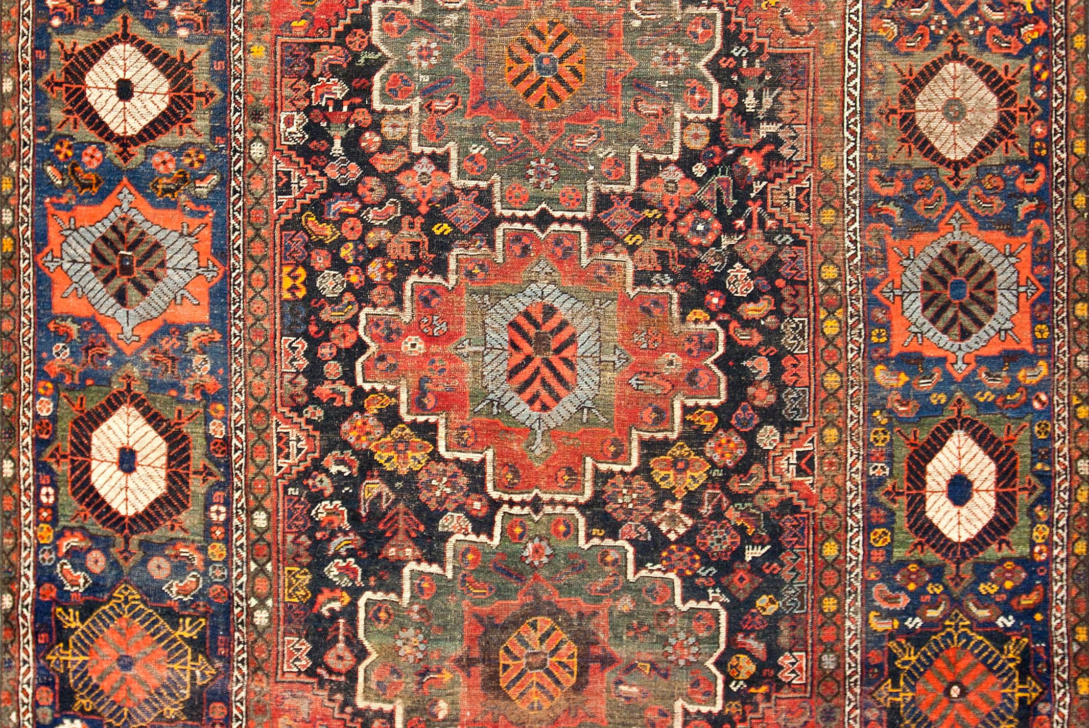 Hand-Woven Antique Persian Qashgai Rug, circa 1900 6'11 x 8'11