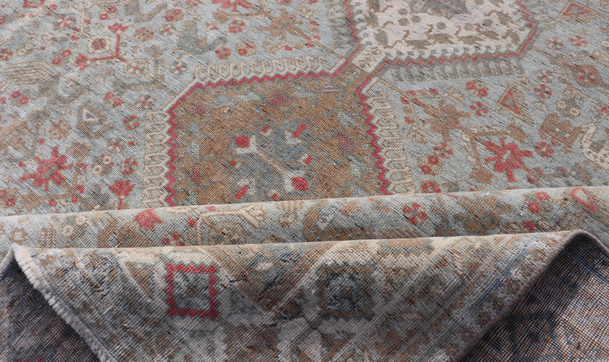  Antique Persian Qashgai Tribal Rug with stacked  diamond medallions and tribal  For Sale 5