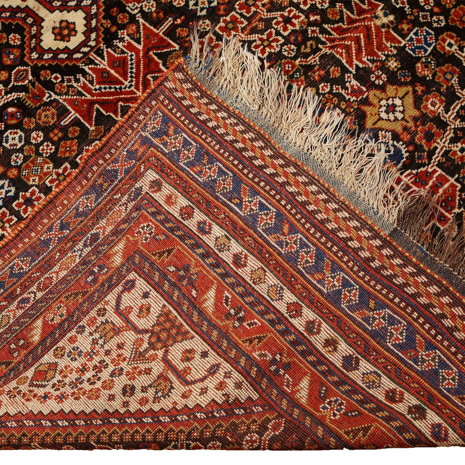 Antique 1900s Wool Persian Kashkouli Rug, 5' x 7' For Sale 3