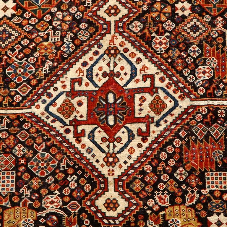 Antique Persian Qashqai Kashkooli Carpet in Pure Wool and Vegetal Dyes