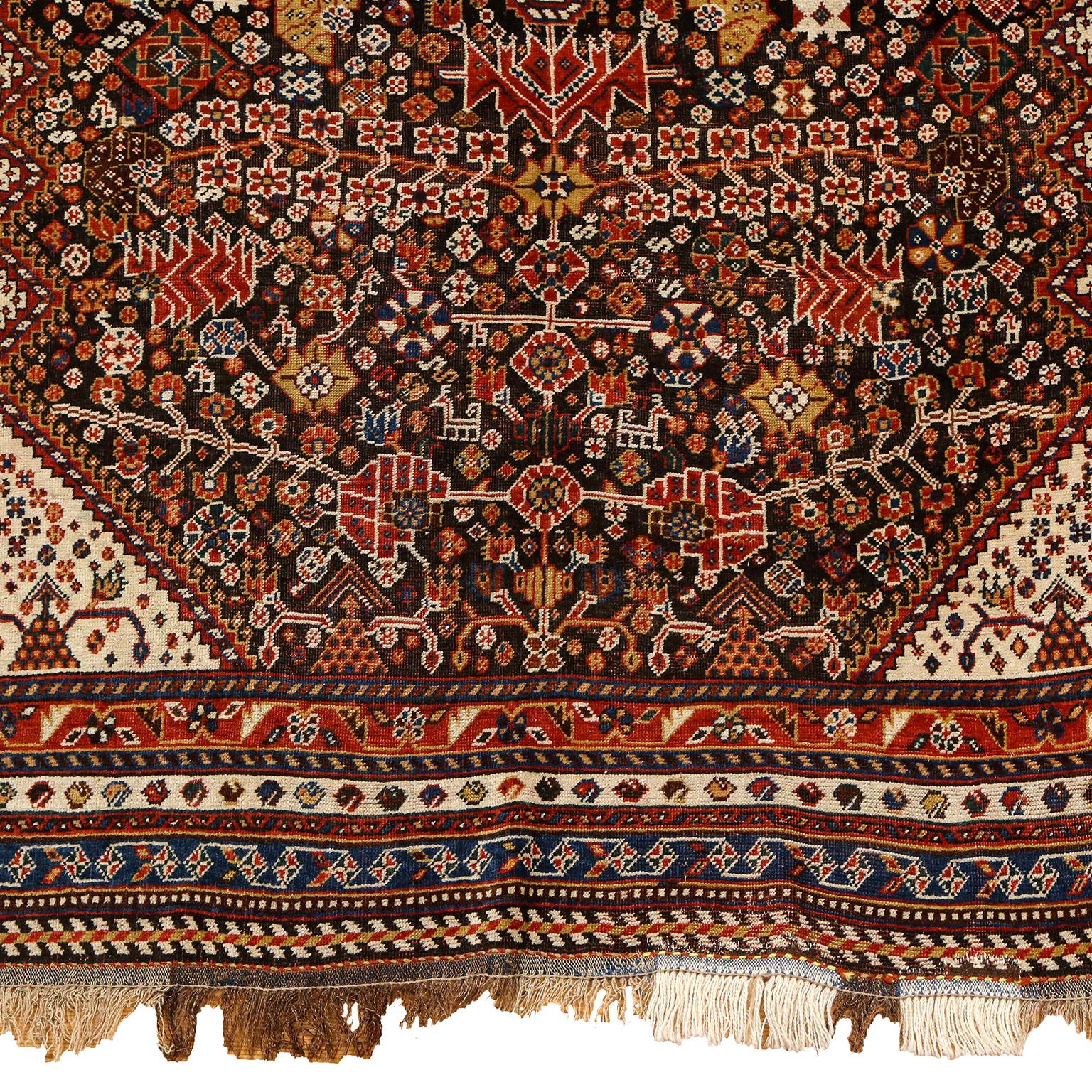 Antike 1900s Wolle Persisch Kashkouli Teppich, 5' x 7' (Frühes 20. Jahrhundert) im Angebot