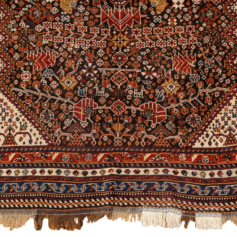 Antique Persian Qashqai Kashkooli Carpet in Pure Wool and Vegetal Dyes