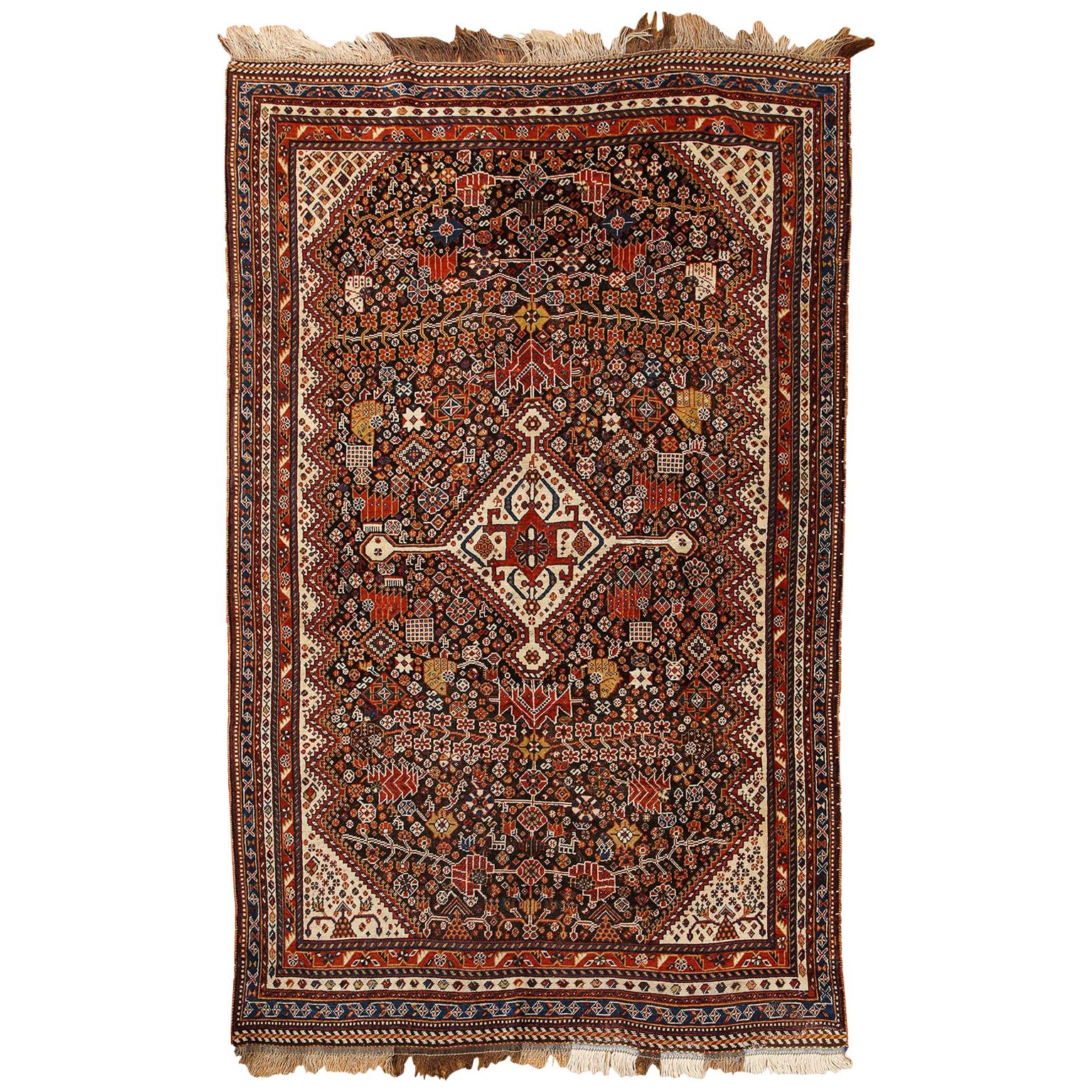 Antiquités 1900 Tapis persan en laine Kashkouli, 5' x 7'