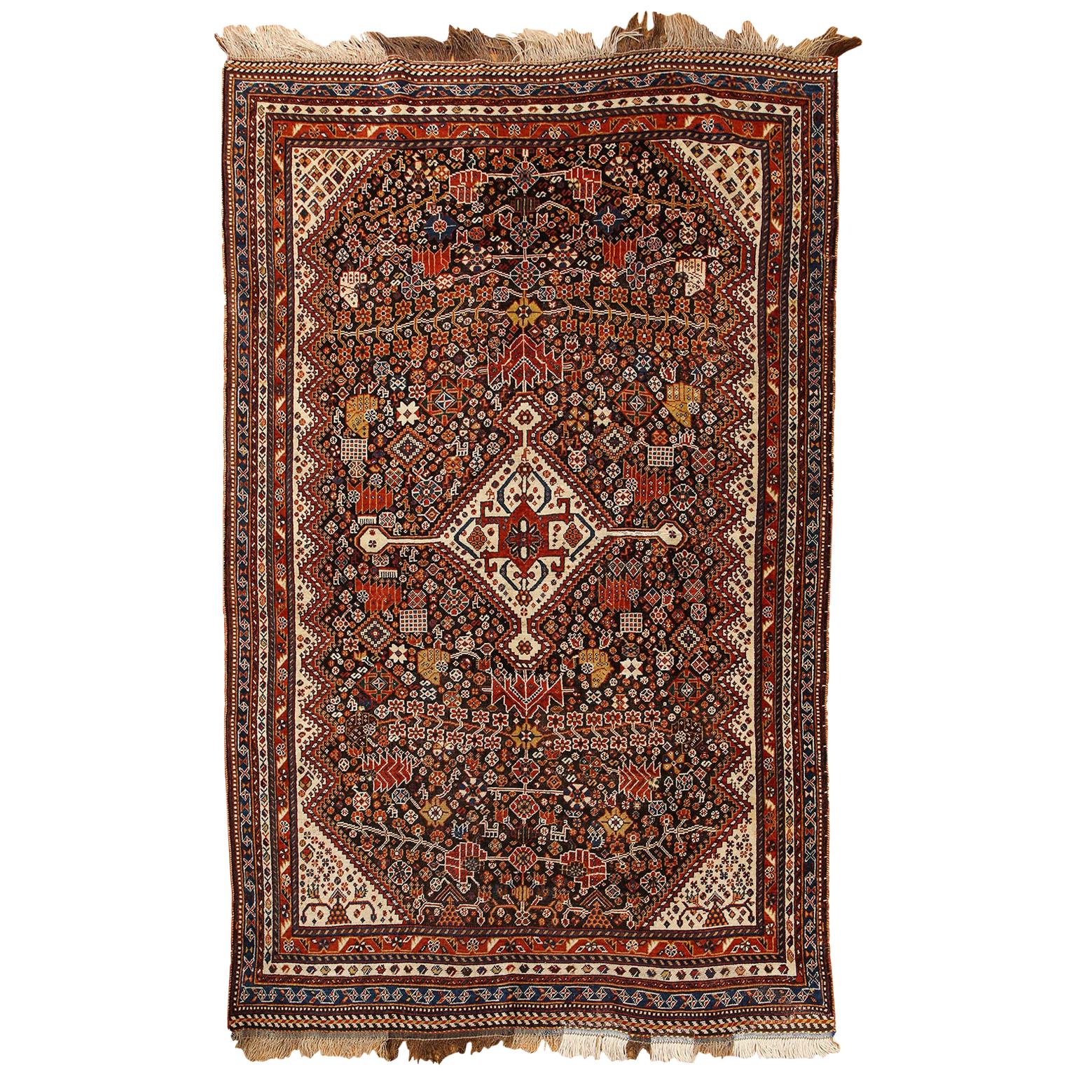 Antike 1900s Wolle Persisch Kashkouli Teppich, 5' x 7'