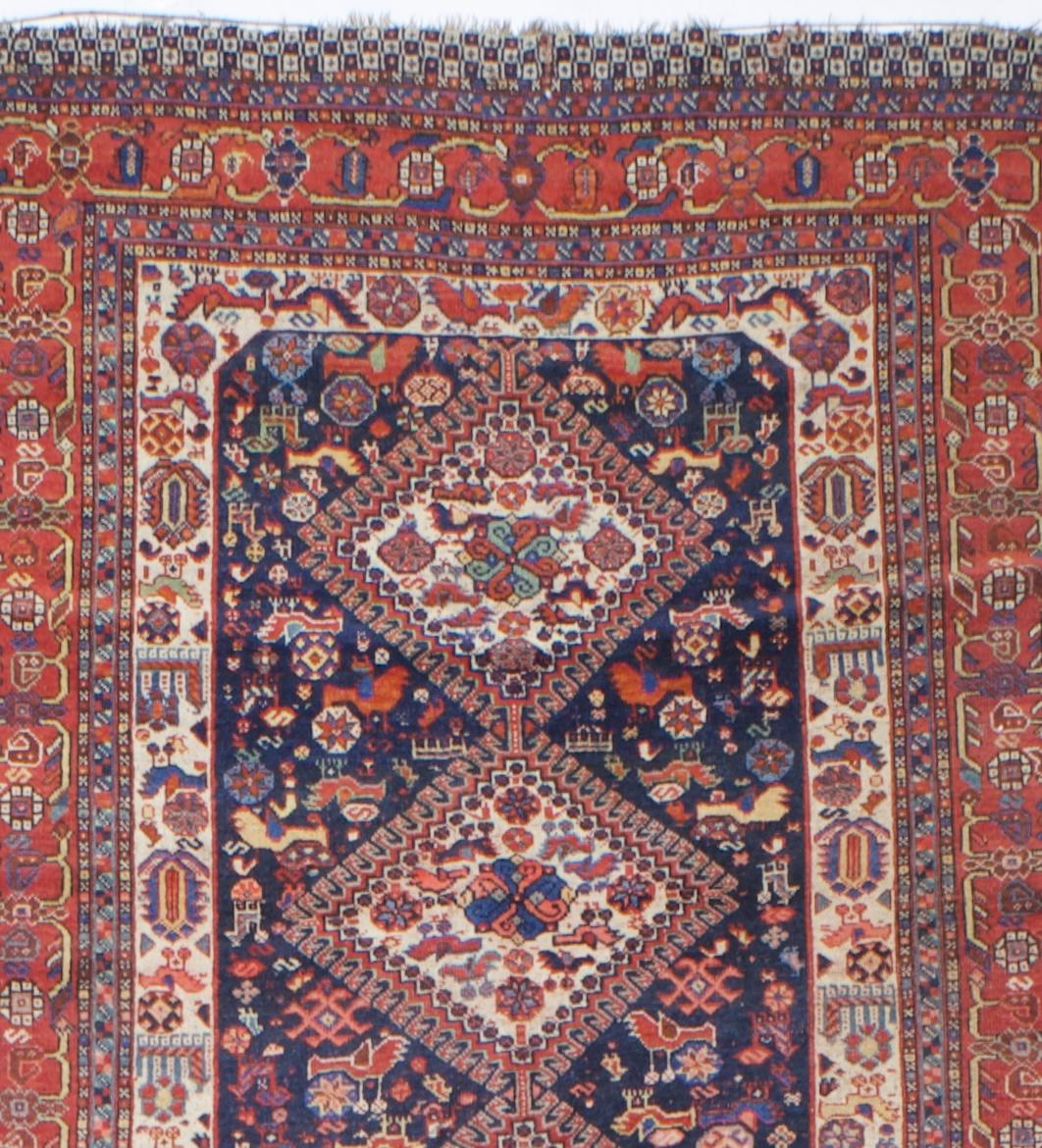 XIX secolo Tappeto antico Persiano Qashqai 3'10