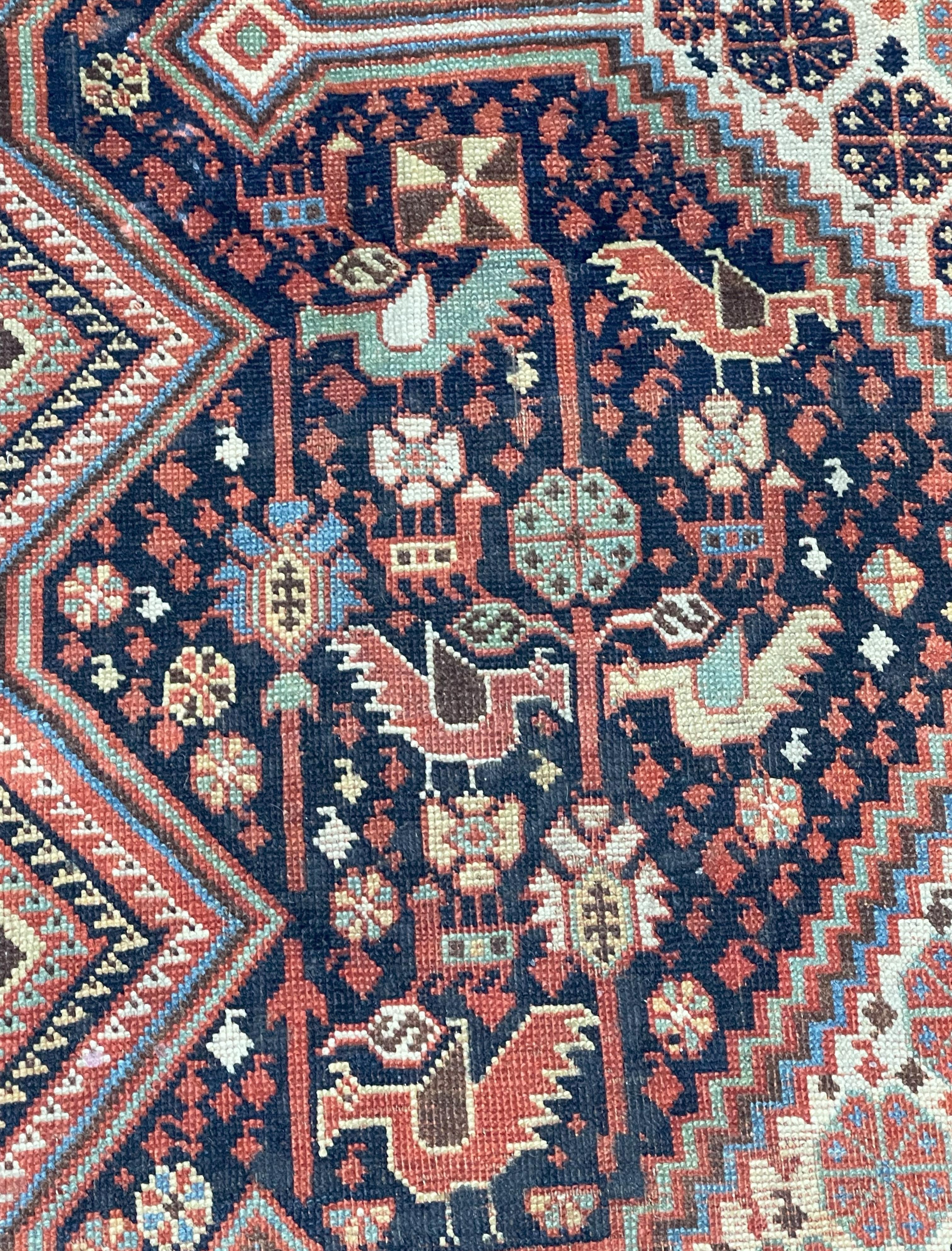 Annodato a mano Tappeto antico persiano Qashqai 4'5