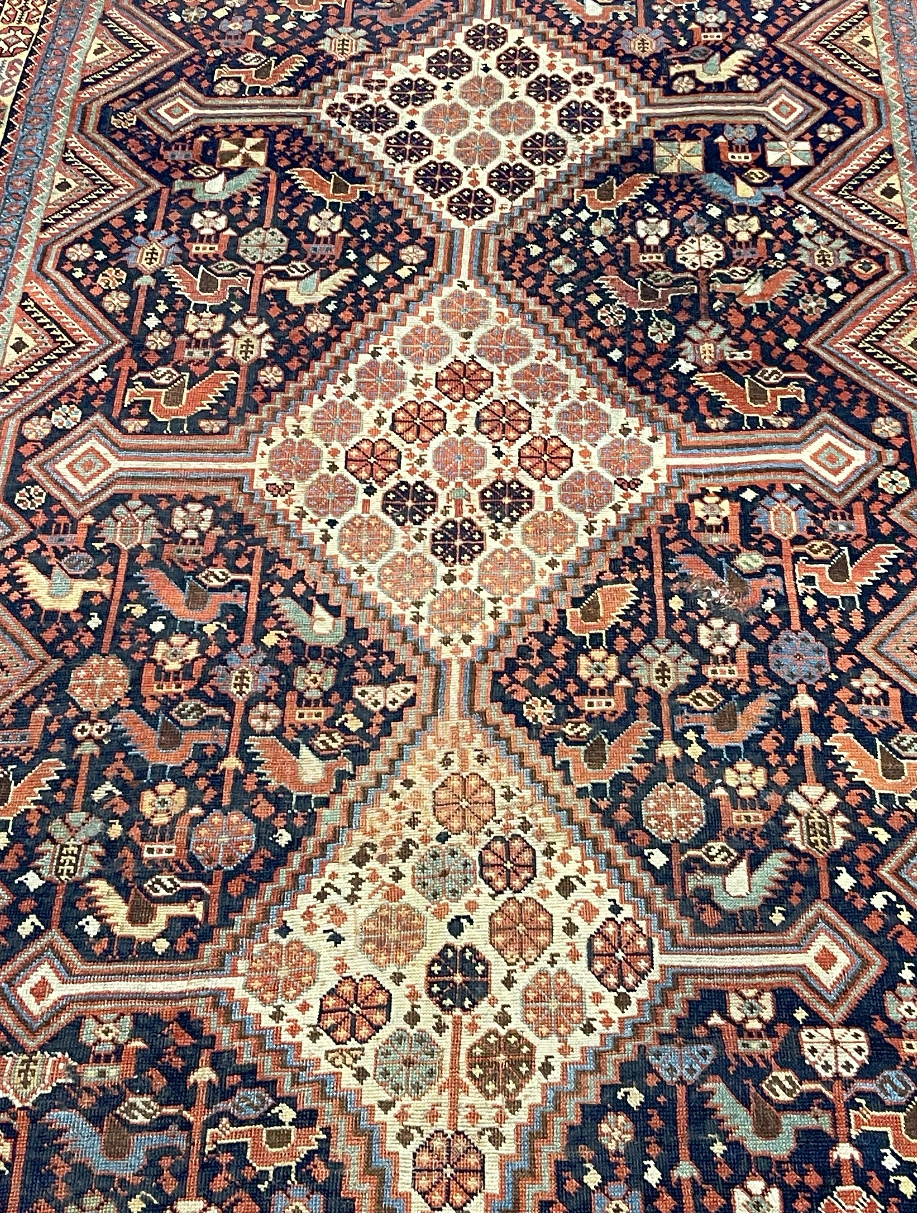 XIX secolo Tappeto antico persiano Qashqai 4'5