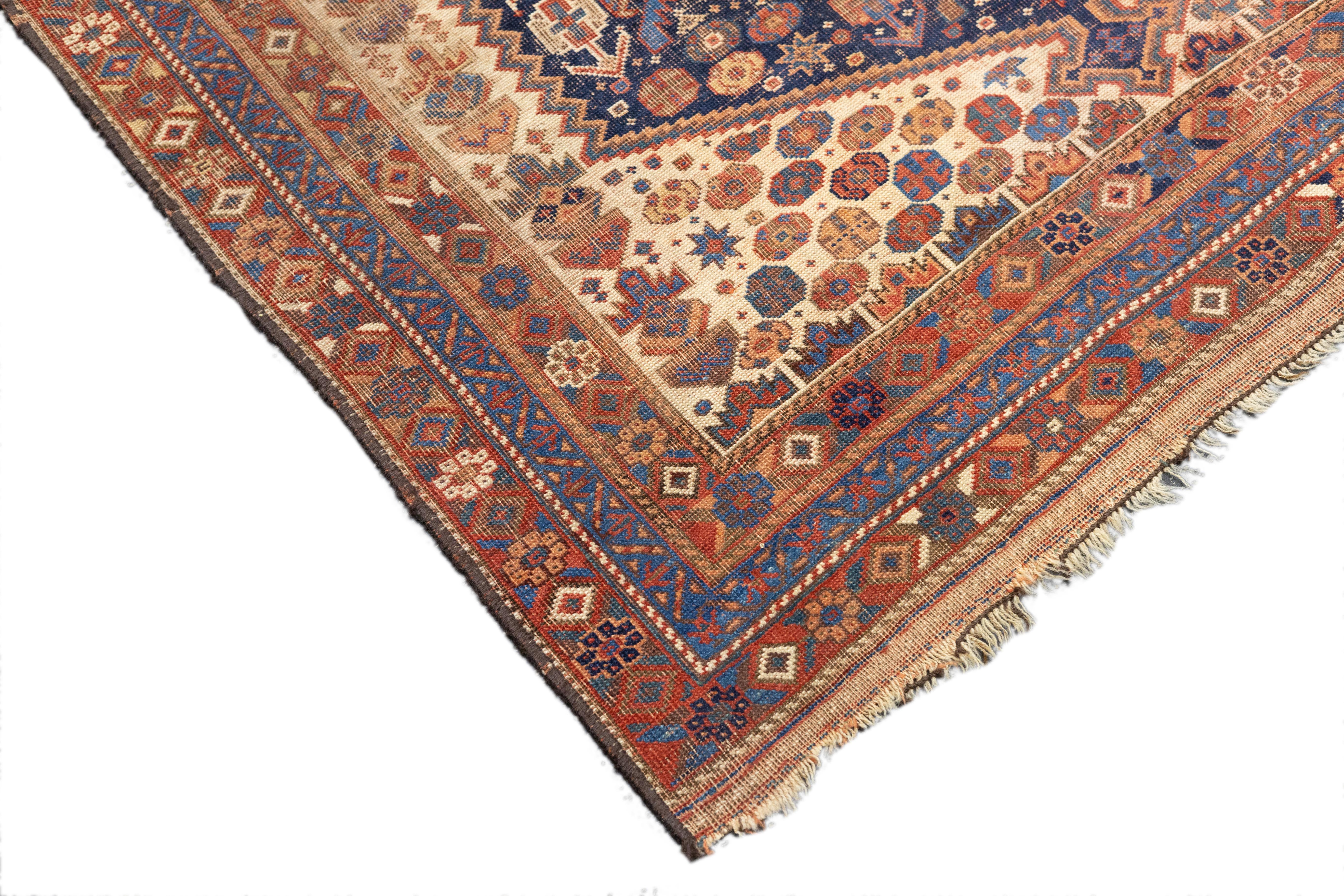 Hand-Knotted Antique Persian Qashqai Rug 4'6'' x 8'4'' For Sale