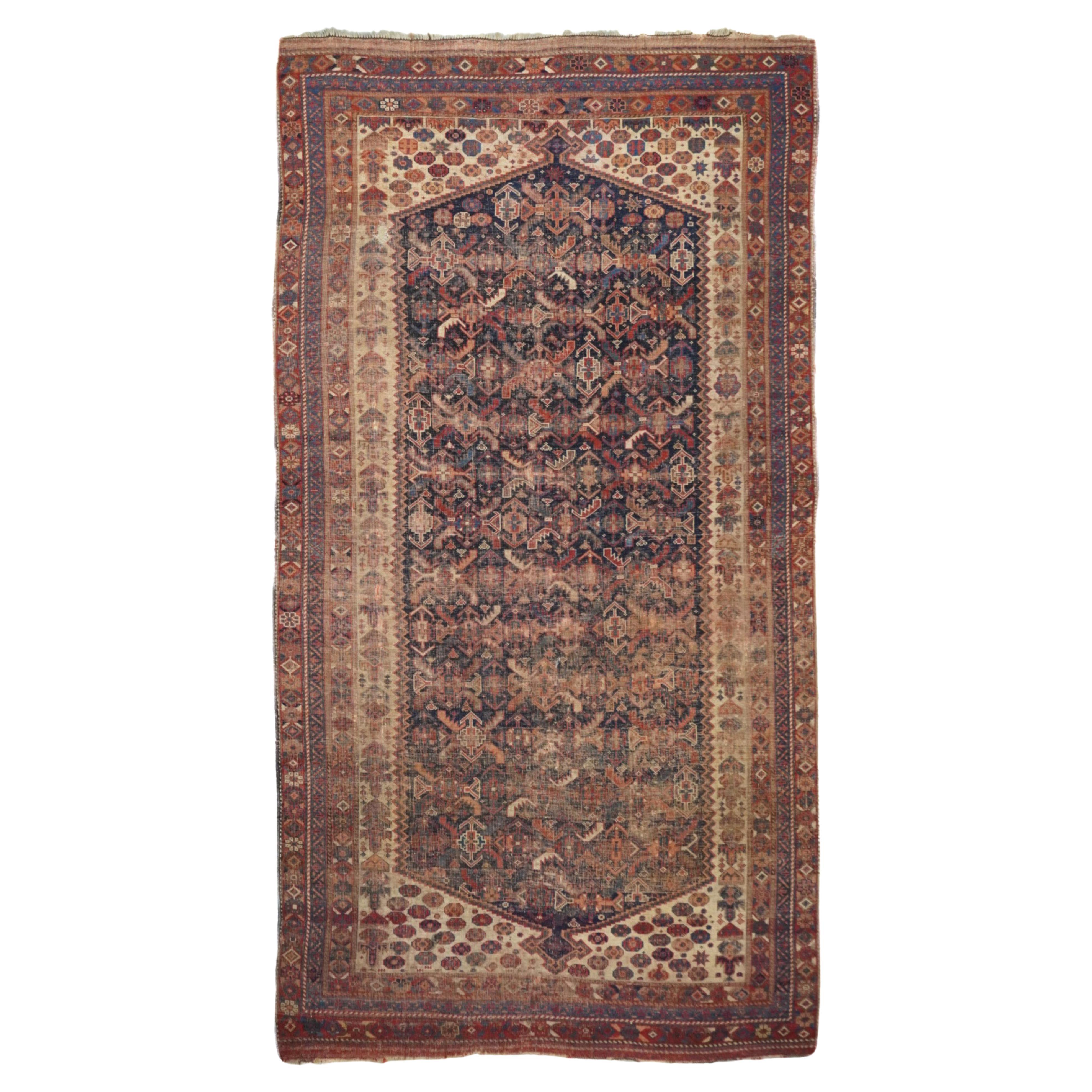 Ancien tapis persan Qashqai 4'6'' x 8'4''