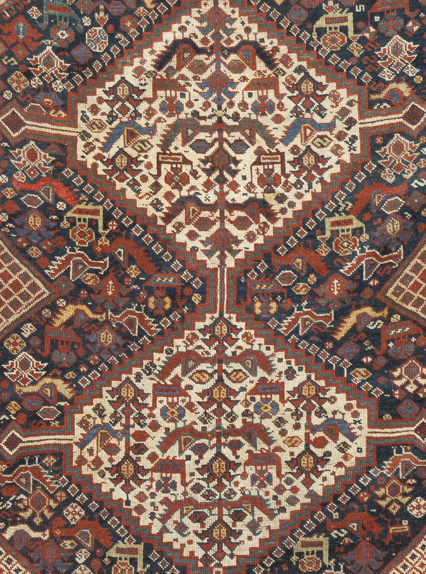 Hand-Knotted Antique Persian Qashqai Rug 4'9'' x 6'4'' For Sale
