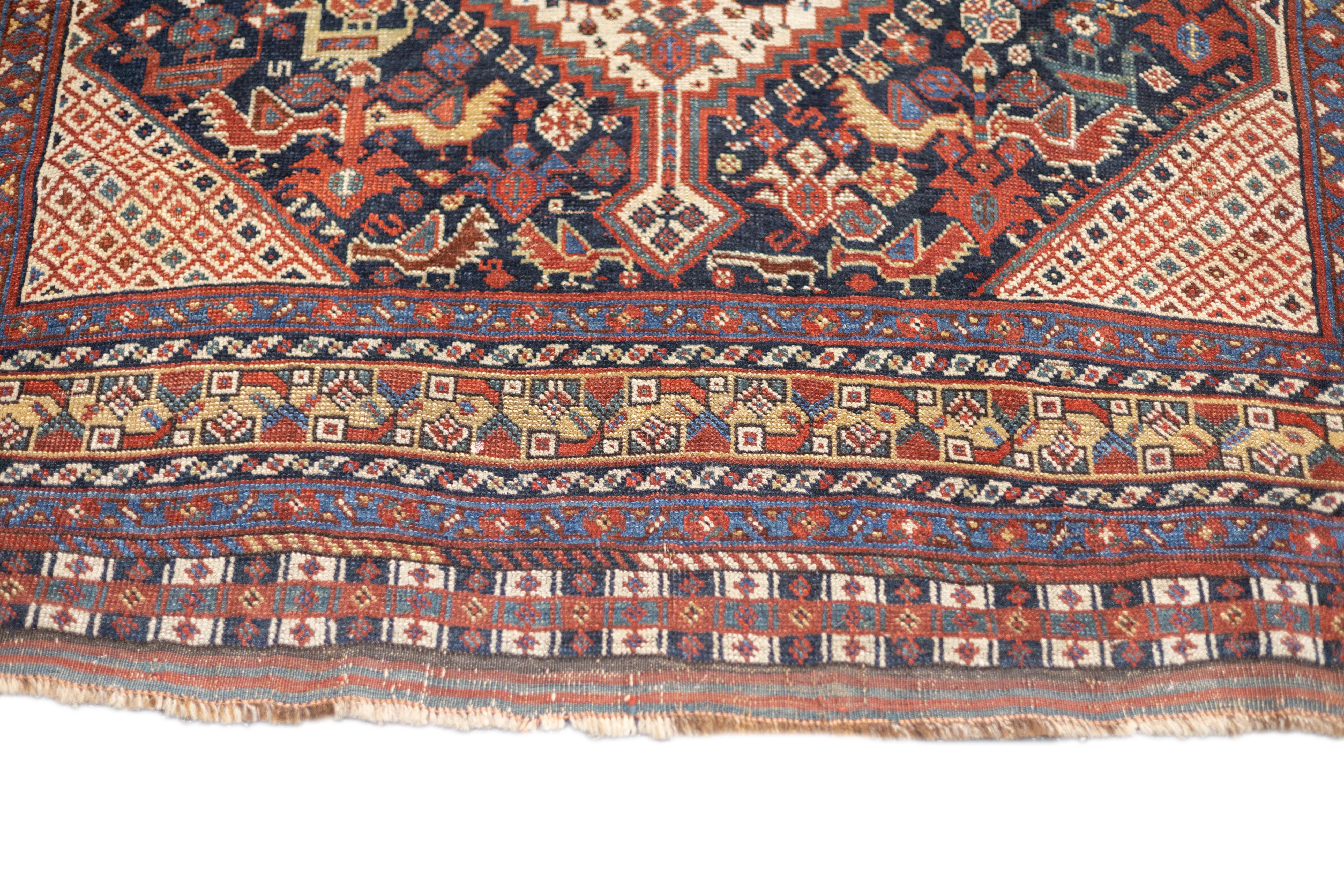 19th Century Antique Persian Qashqai Rug 4'9'' x 6'4'' For Sale