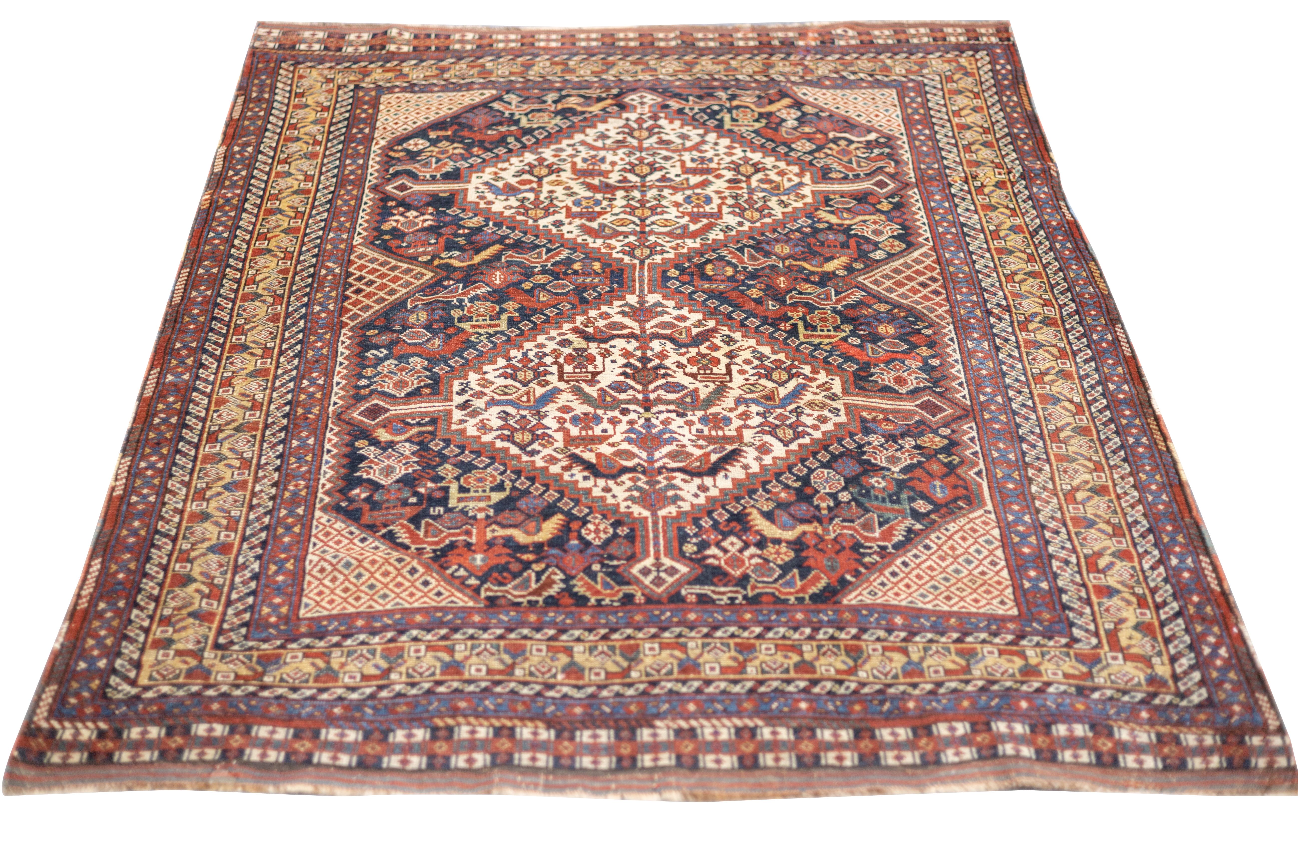 Antique Persian Qashqai Rug 4'9'' x 6'4'' For Sale 2