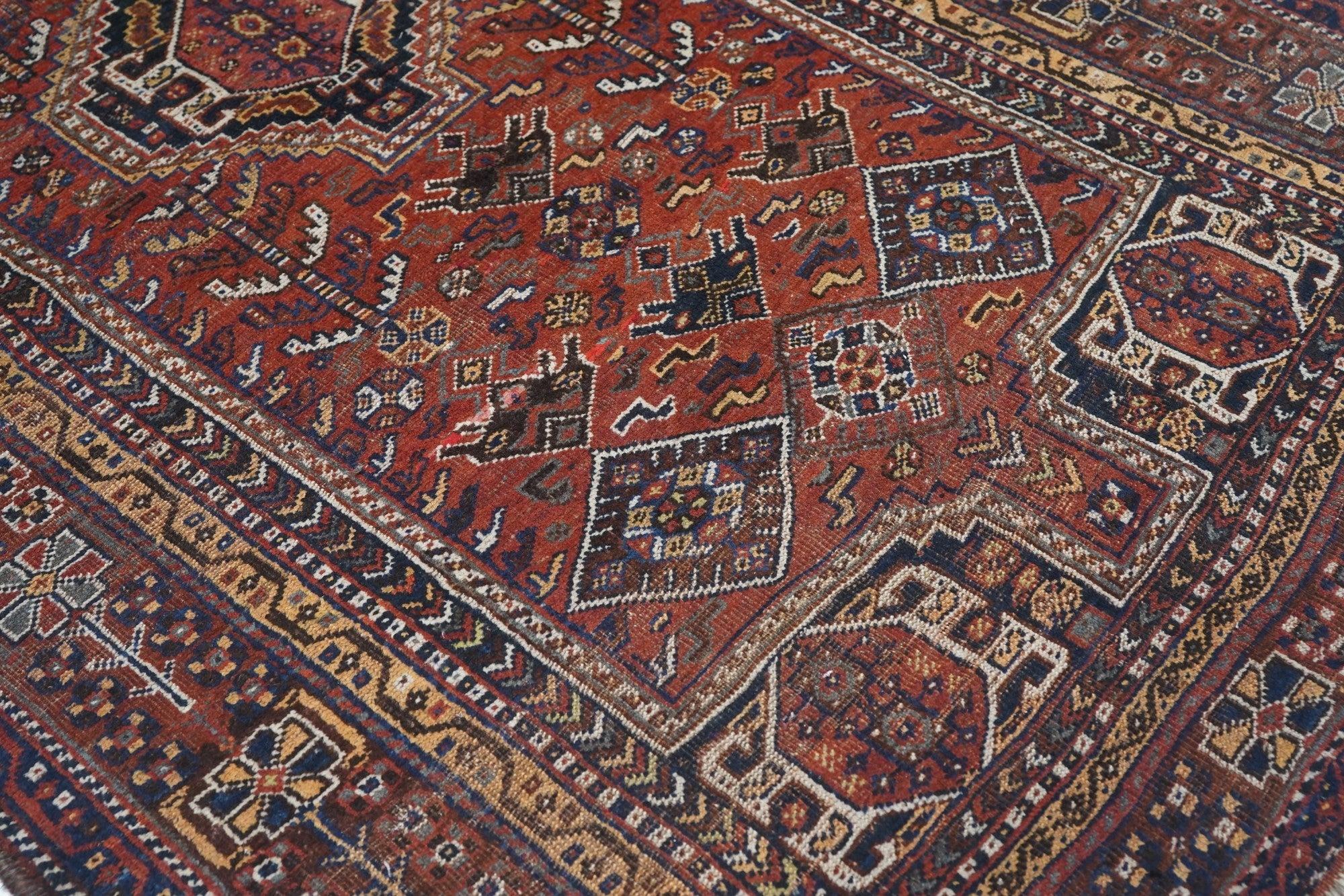Wool Antique Persian Qashqai Rug 4'9'' x 7'5'' For Sale