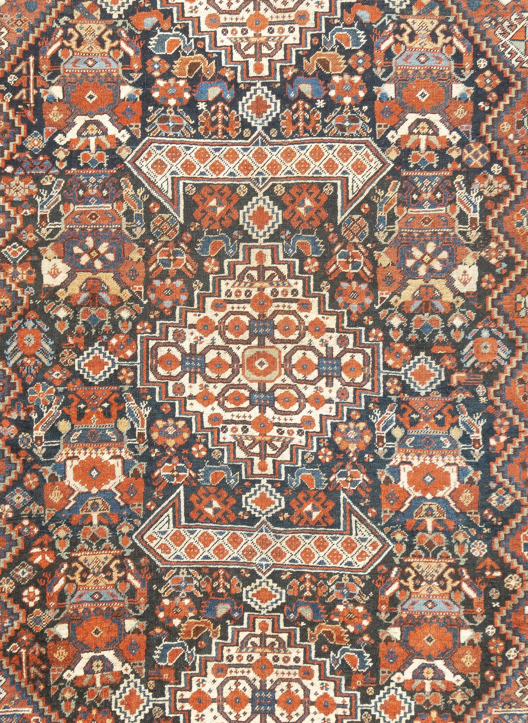 Hand-Knotted Antique Persian Qashqai Rug 5'10'' x 8'2'' For Sale