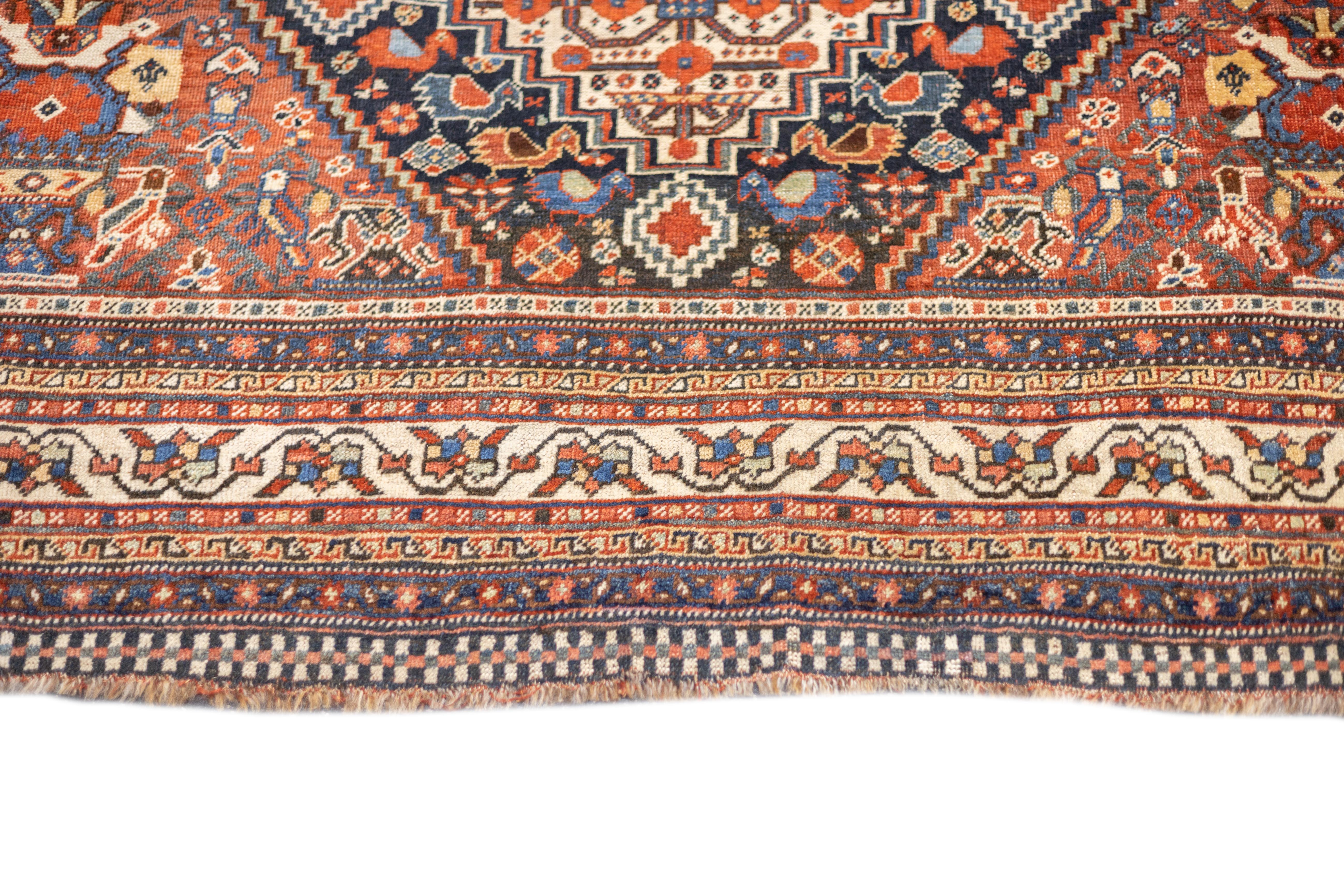19th Century Antique Persian Qashqai Rug 5'10'' x 8'2'' For Sale