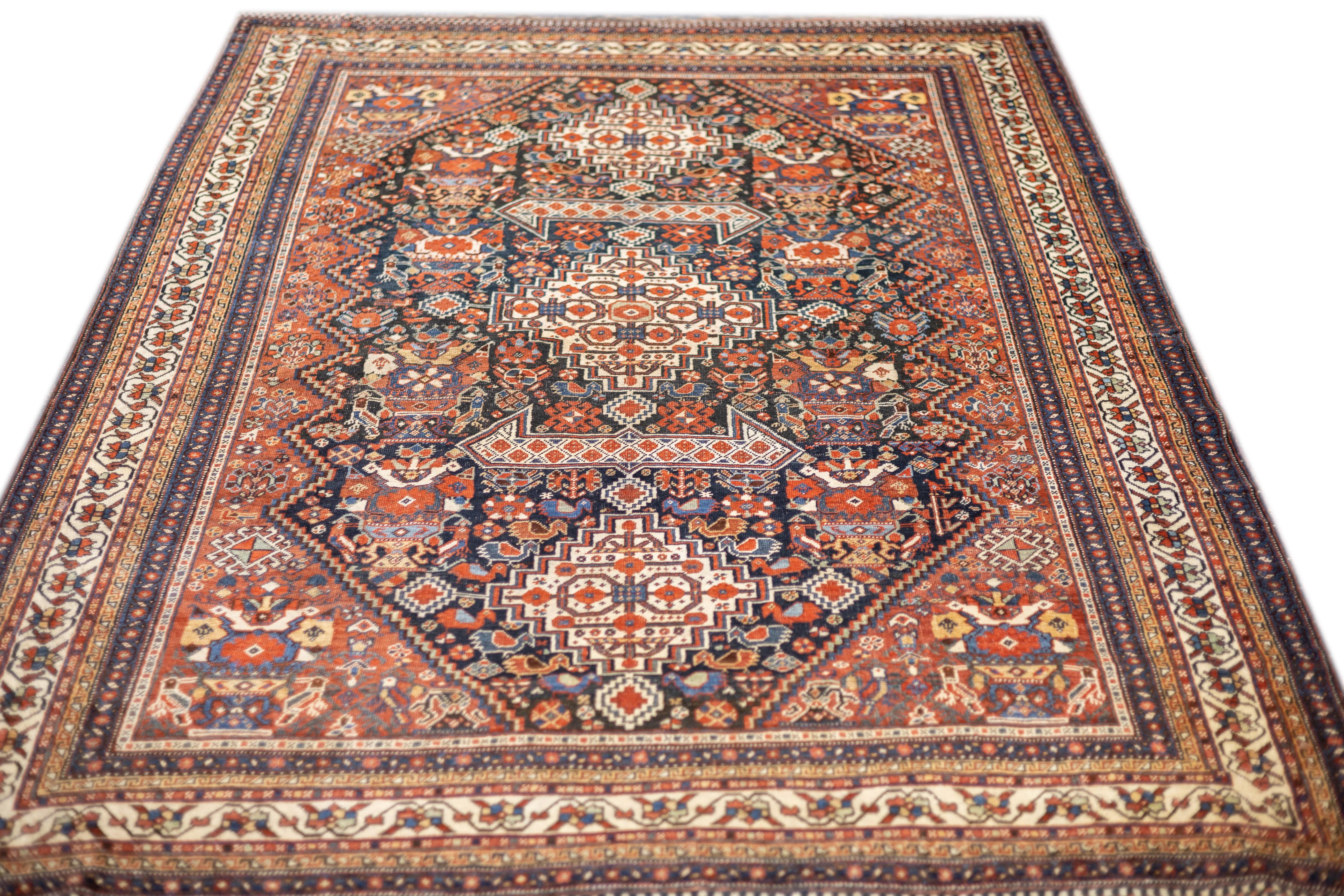 Antique Persian Qashqai Rug 5'10'' x 8'2'' For Sale 1