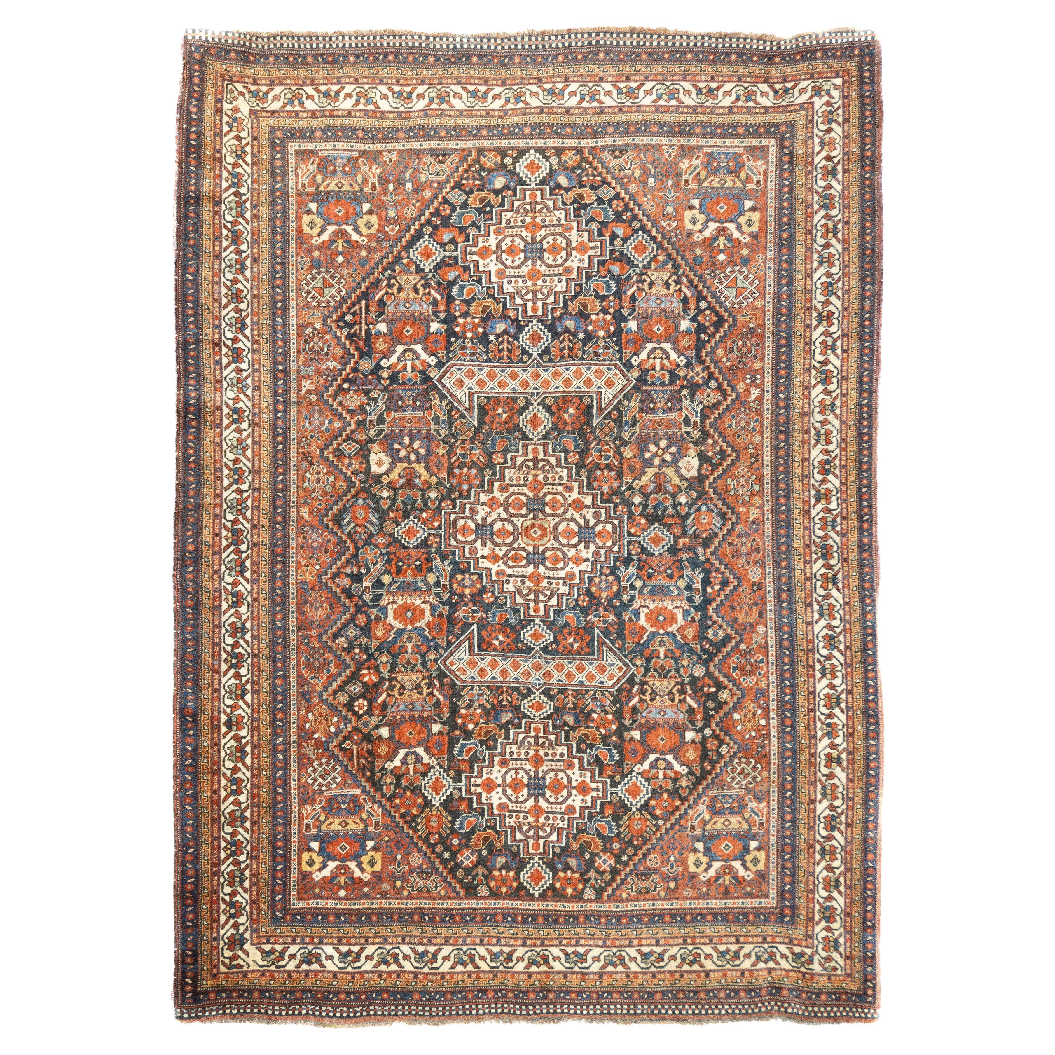 Antique Persian Qashqai Rug 5'10'' x 8'2'' For Sale