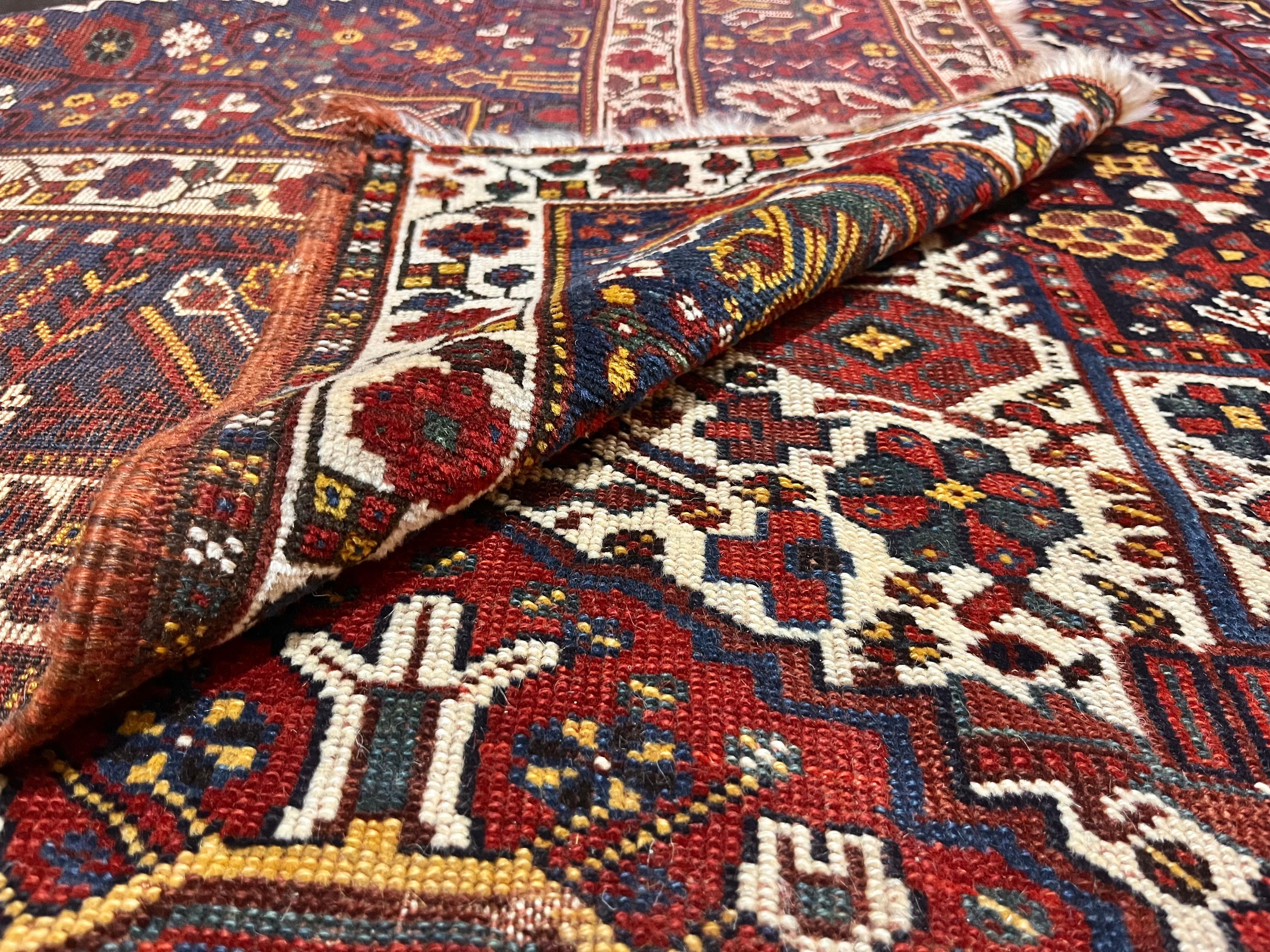 XIX secolo Tappeto antico persiano Qashqai 6'2