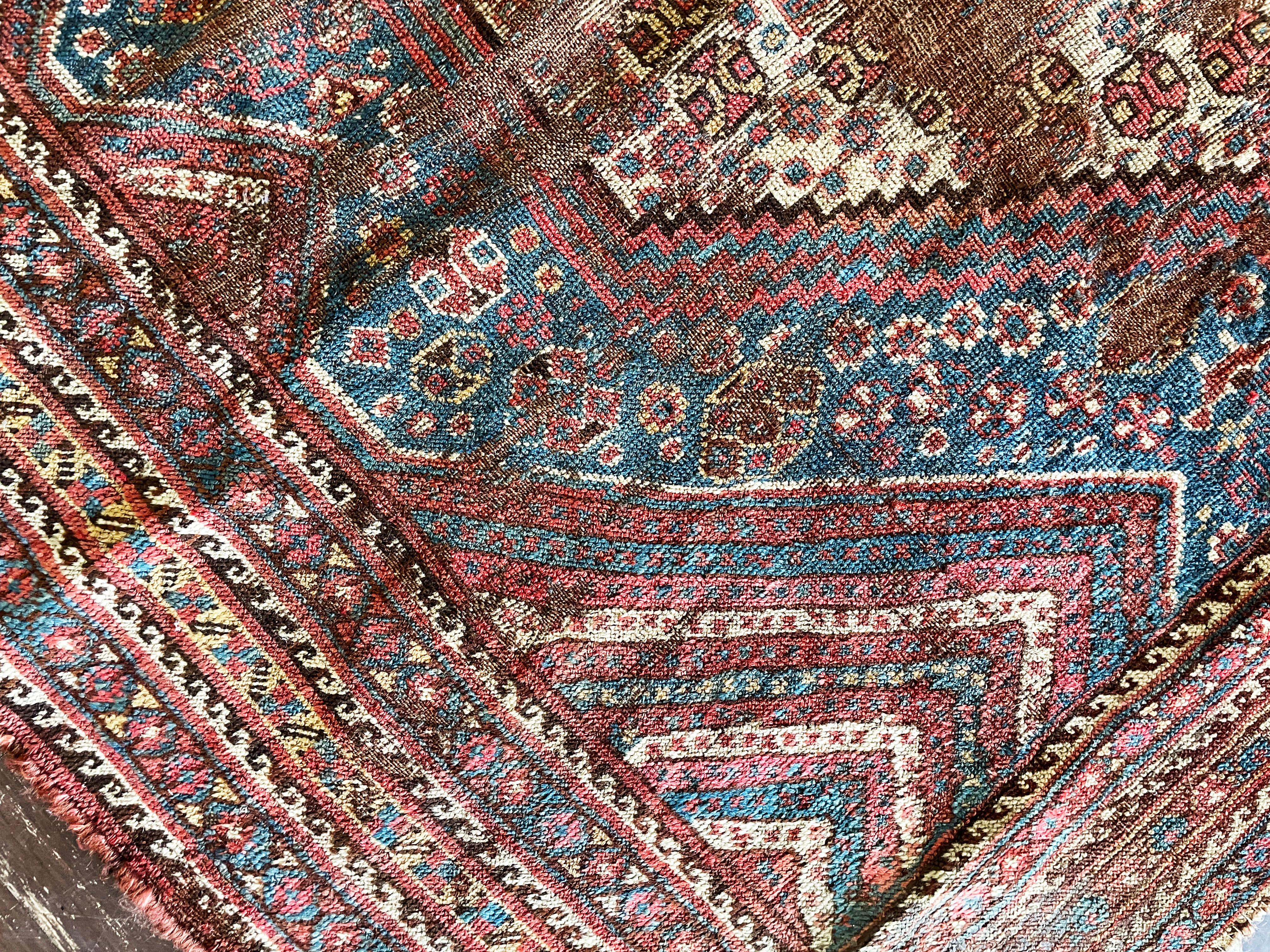 Hand-Knotted Antique Persian Qashqai Rug, As Is