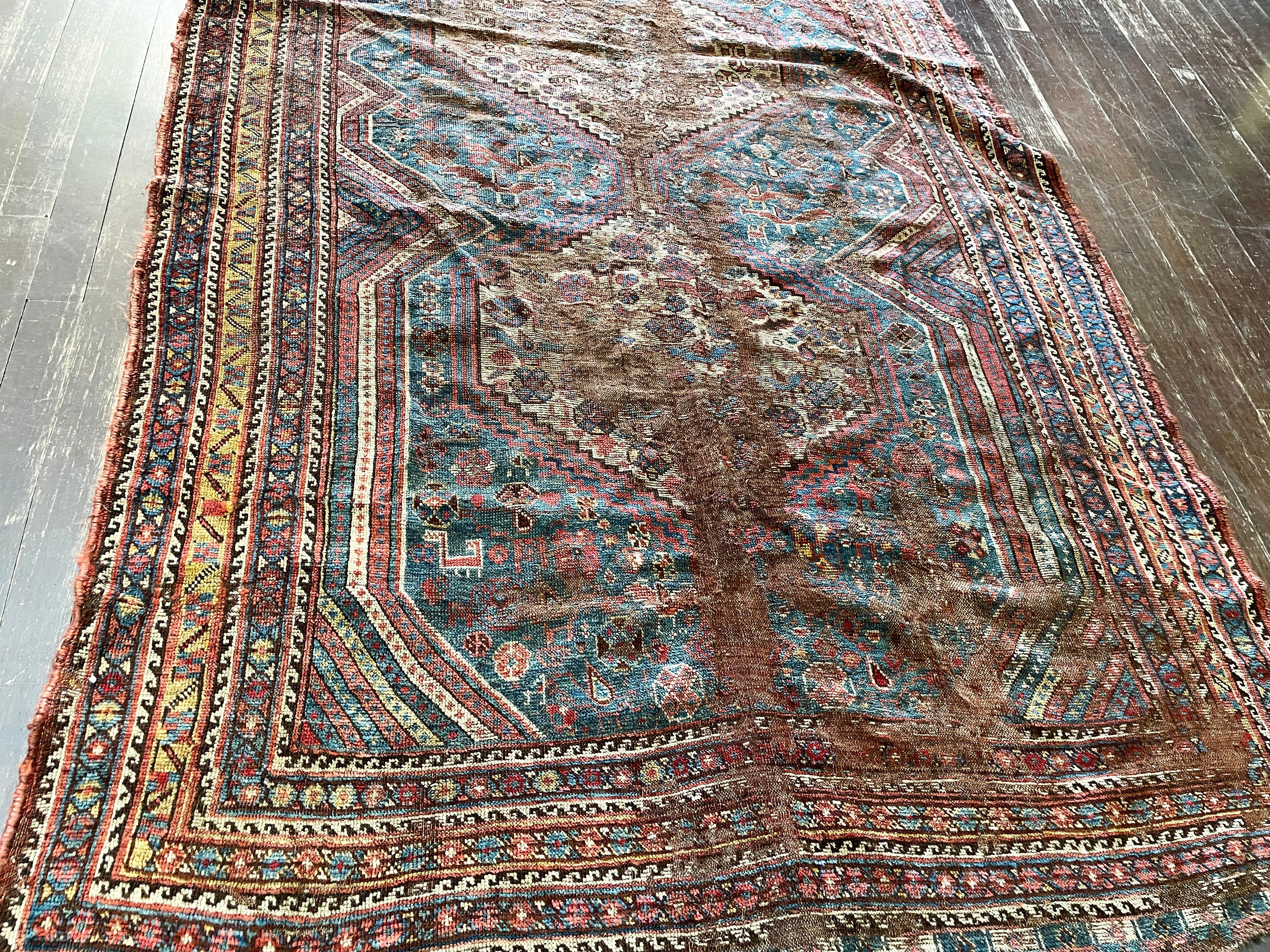 Wool Antique Persian Qashqai Rug, As Is
