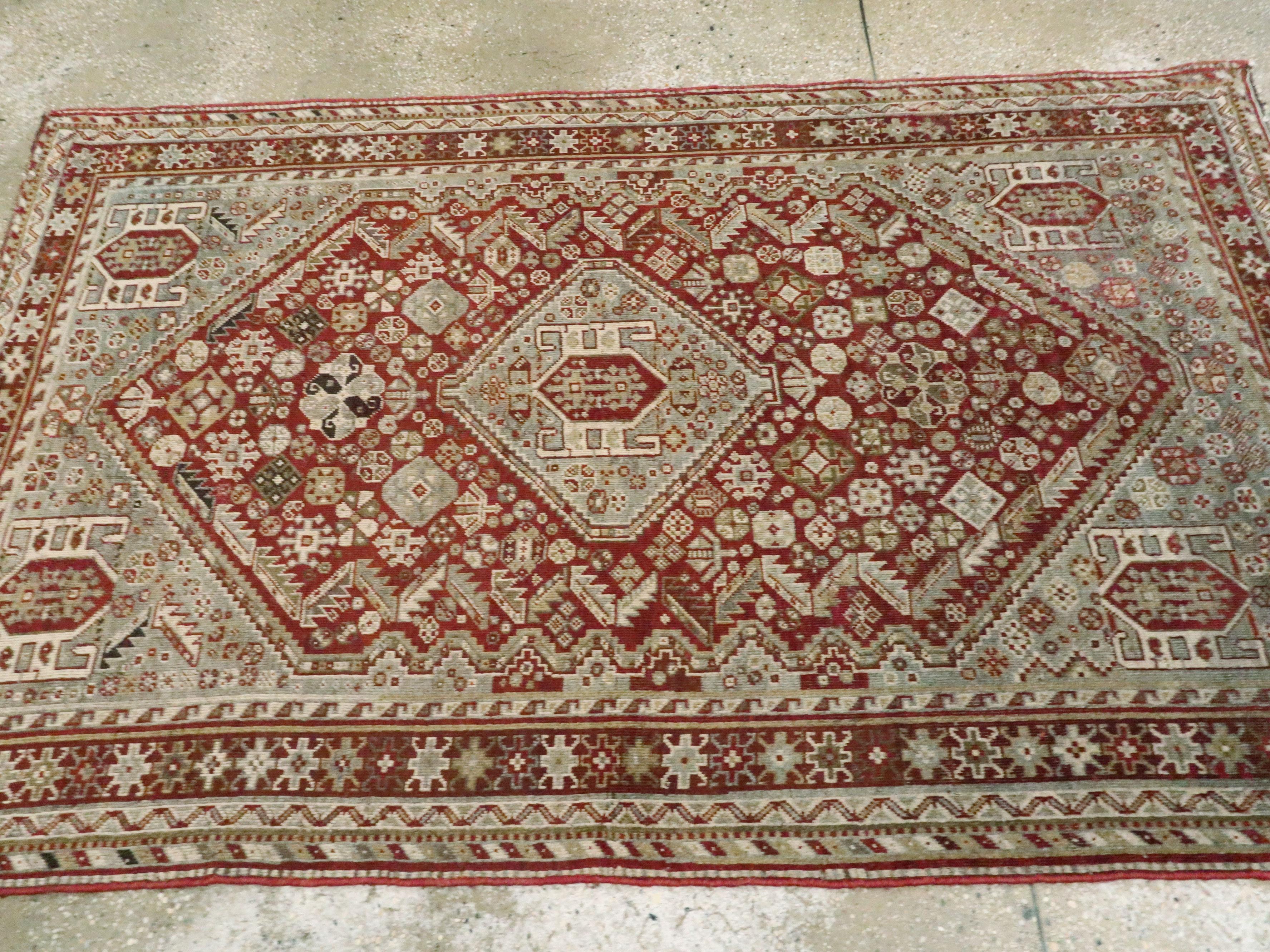 Wool Antique Persian Qashqai Rug For Sale