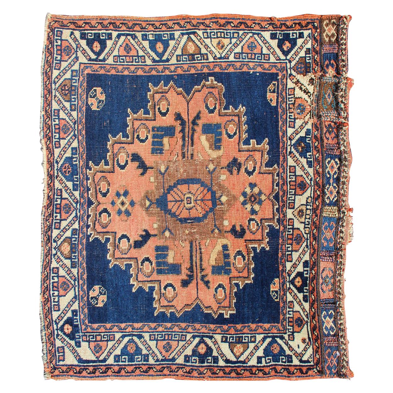 Antique Persian Qashqai Rug with FourMedallion Design in Blue, Red