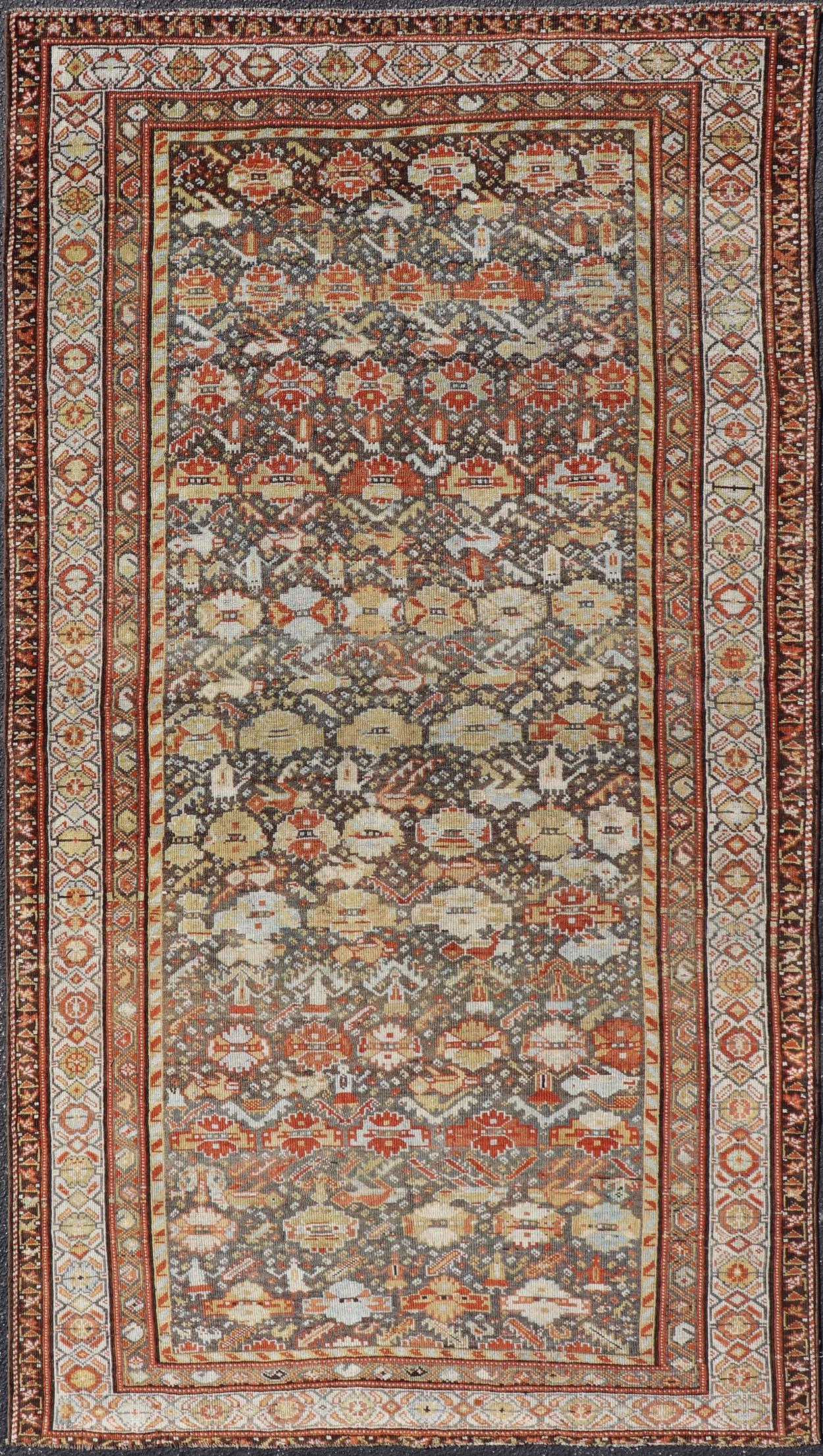 Antique Persian Qashqai Rug with Tribal Patterns Warm Earthy Tones 5'0 x 8'10