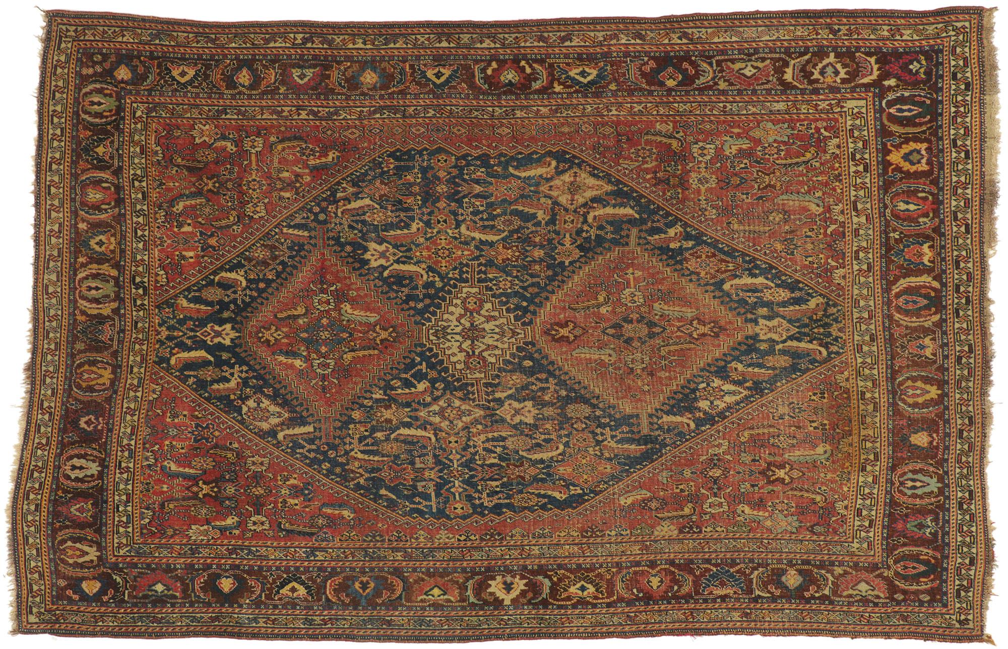 Late 19th Century Antique Persian Qashqai Rug For Sale 3