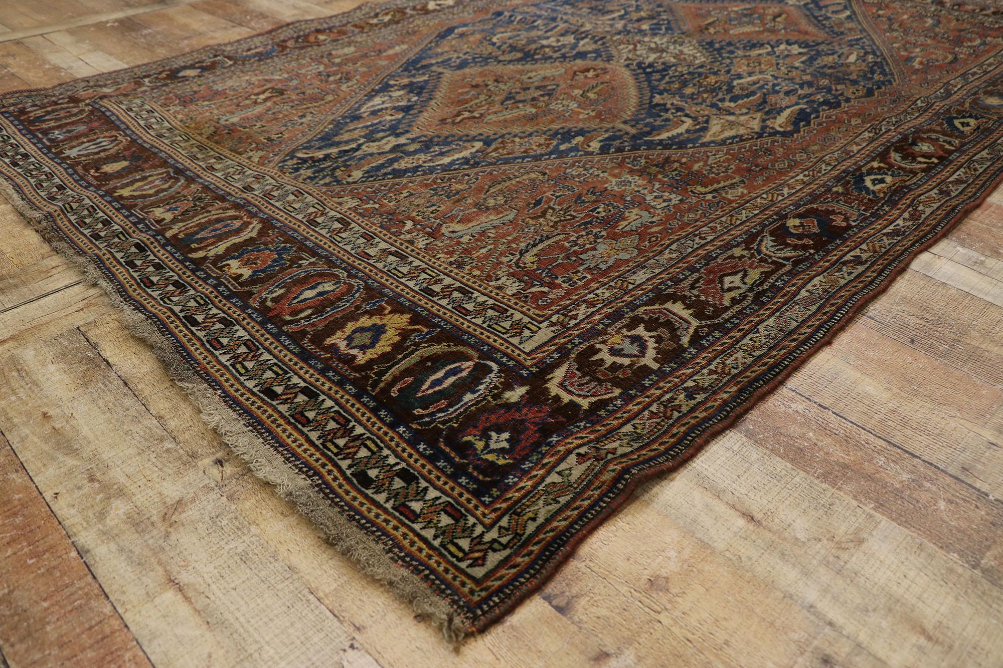 Wool Antique Persian Qashqai Rug with Tribal Style For Sale