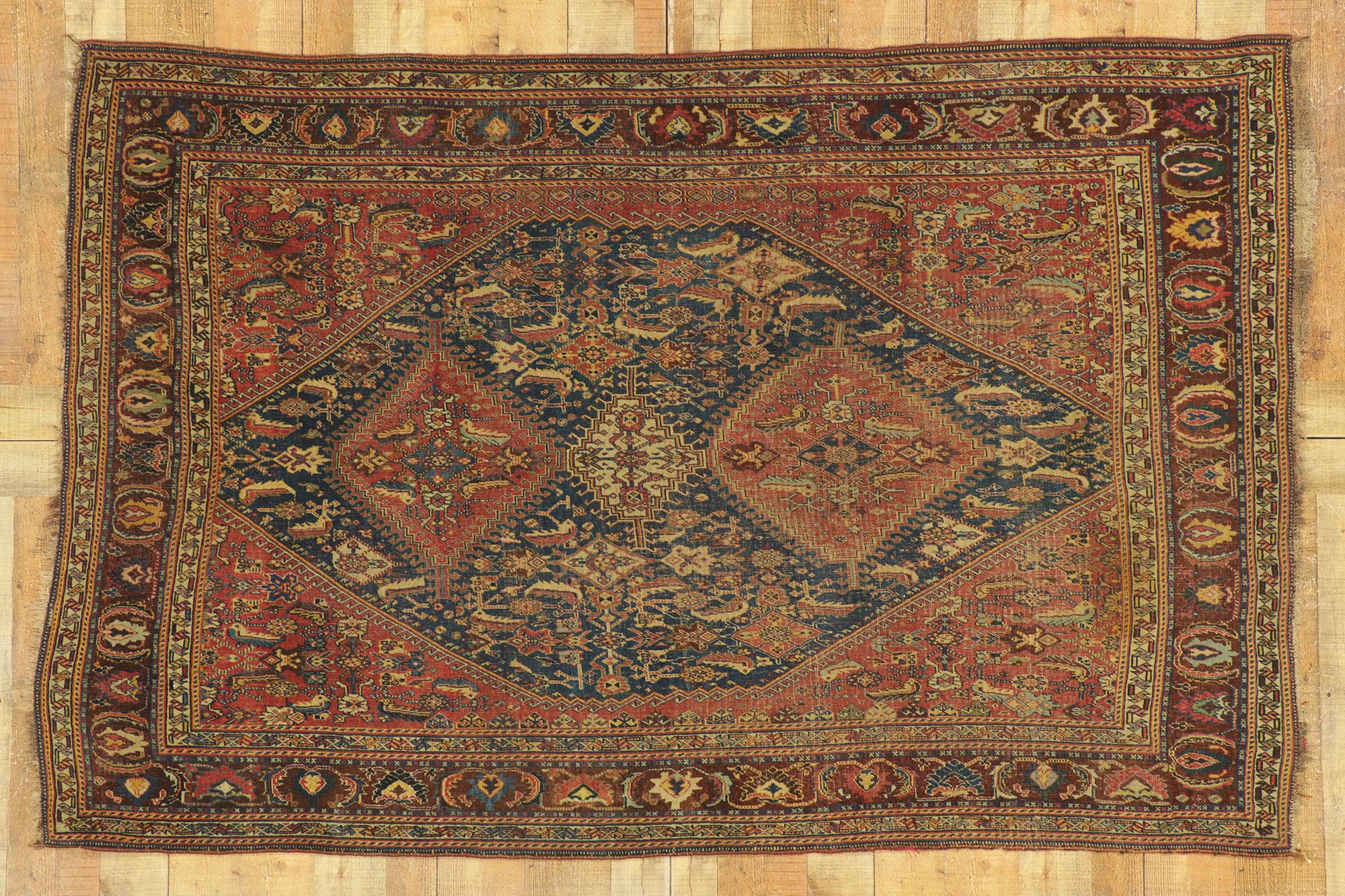 Late 19th Century Antique Persian Qashqai Rug For Sale 2