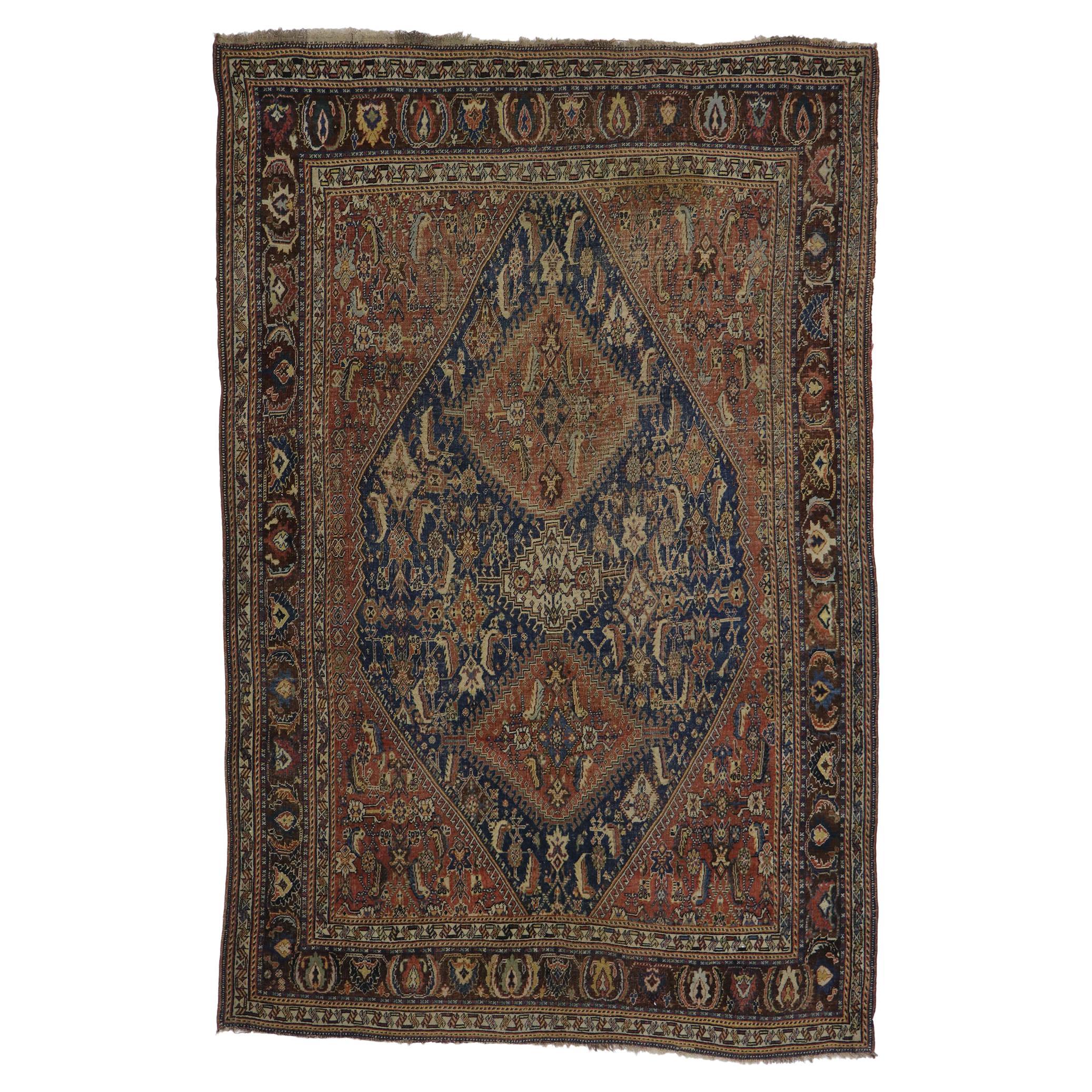 Tapis persan ancien Qashqai avec style tribal