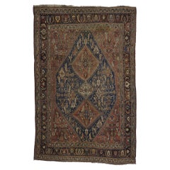 Antique Persian Qashqai Rug with Tribal Style