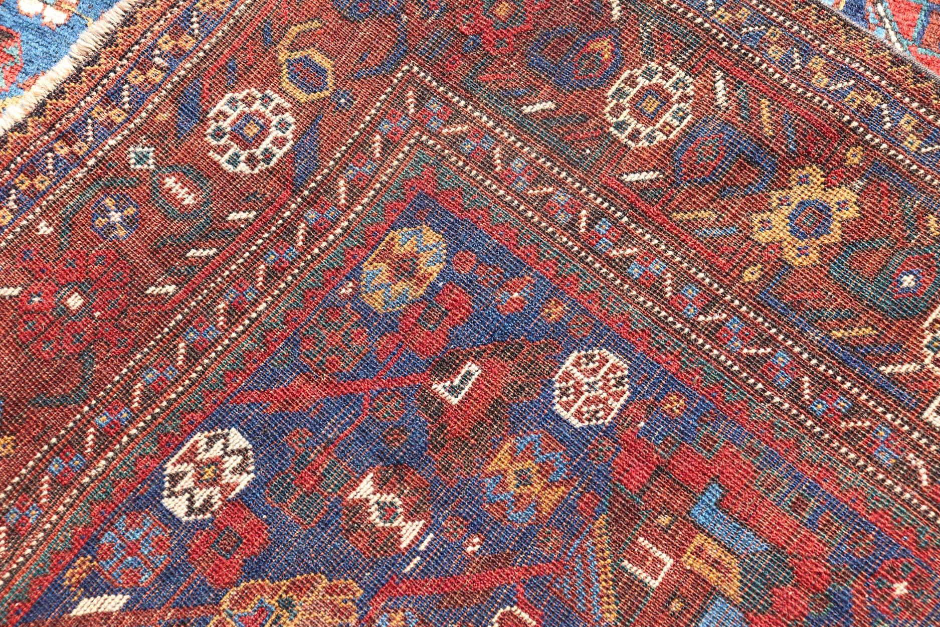 Antique Persian Qashqai Shiraz Tribal Rug with All-Over Tribal Design For Sale 6