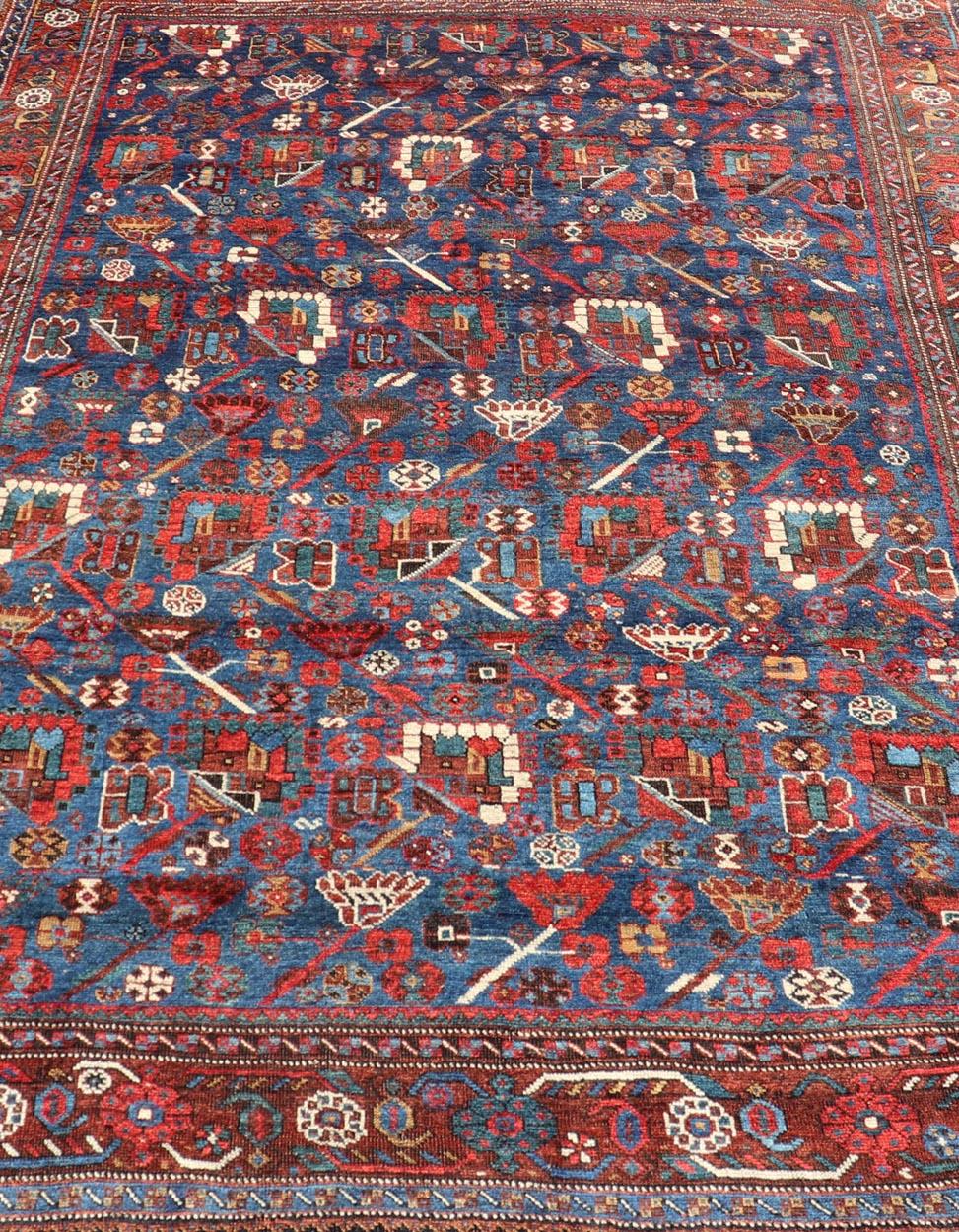 Antique Persian Qashqai Shiraz Tribal Rug with All-Over Tribal Design For Sale 1
