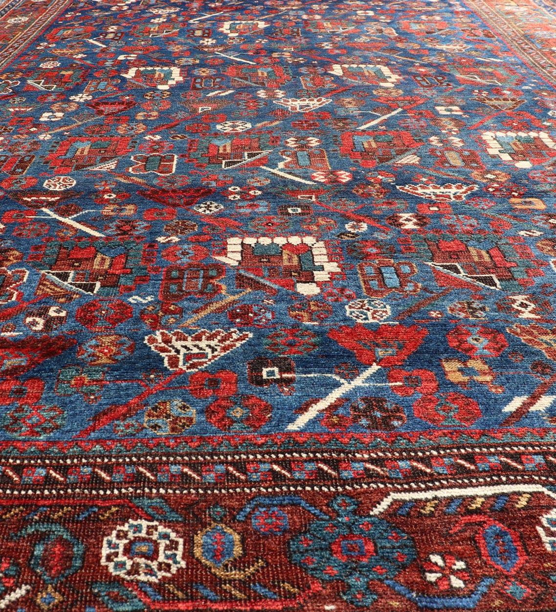 Antique Persian Qashqai Shiraz Tribal Rug with All-Over Tribal Design For Sale 2