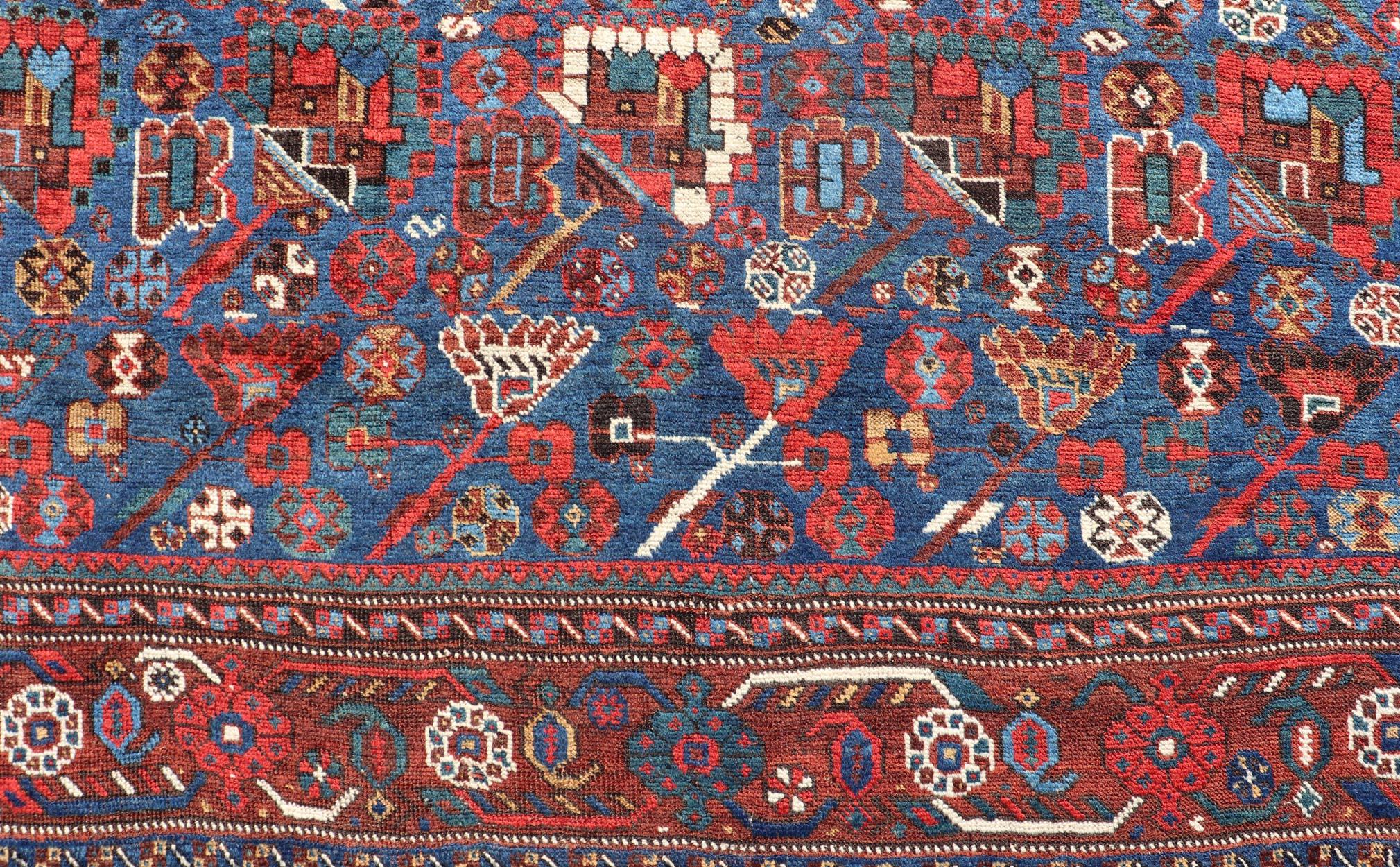 Antique Persian Qashqai Shiraz Tribal Rug with All-Over Tribal Design For Sale 3