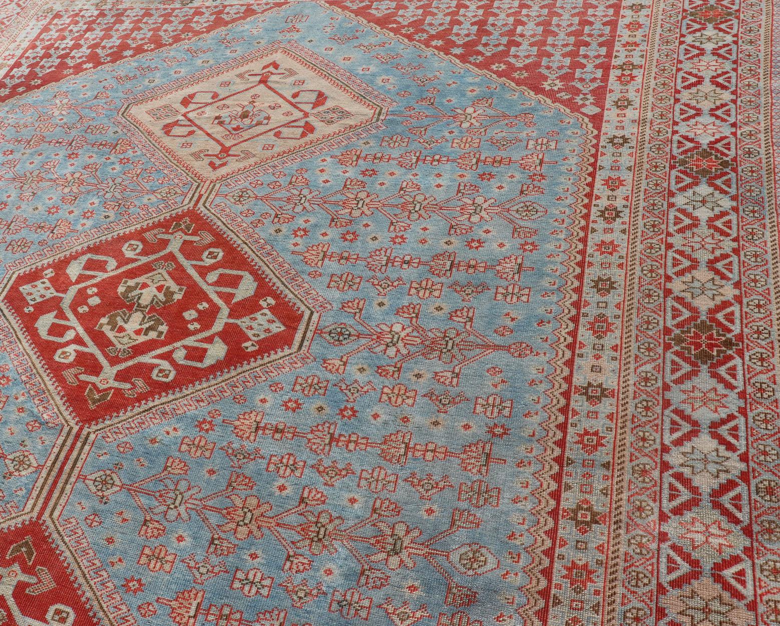 Antique Persian Qashqai Shiraz Tribal Rug with Latch Hooked Diamond Design For Sale 8