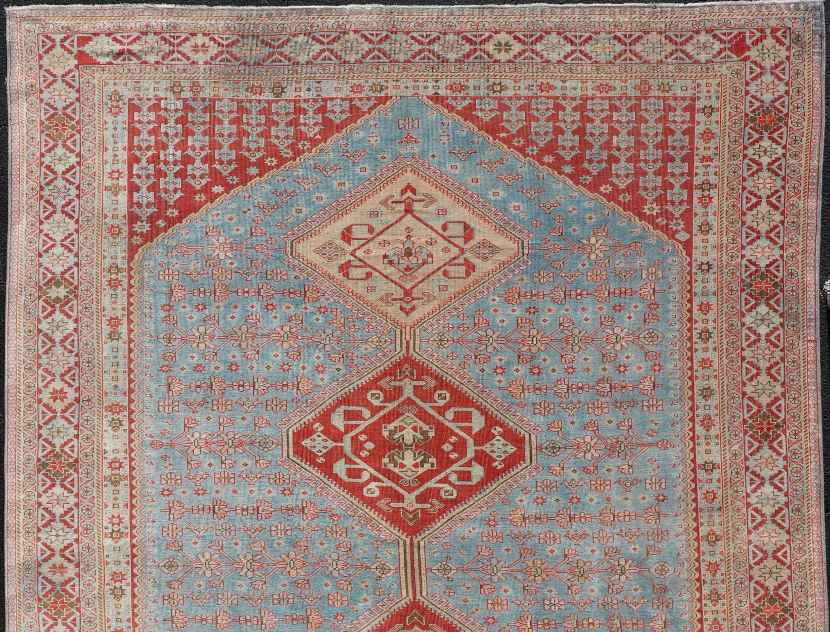 Hand-Knotted Antique Persian Qashqai Shiraz Tribal Rug with Latch Hooked Diamond Design For Sale