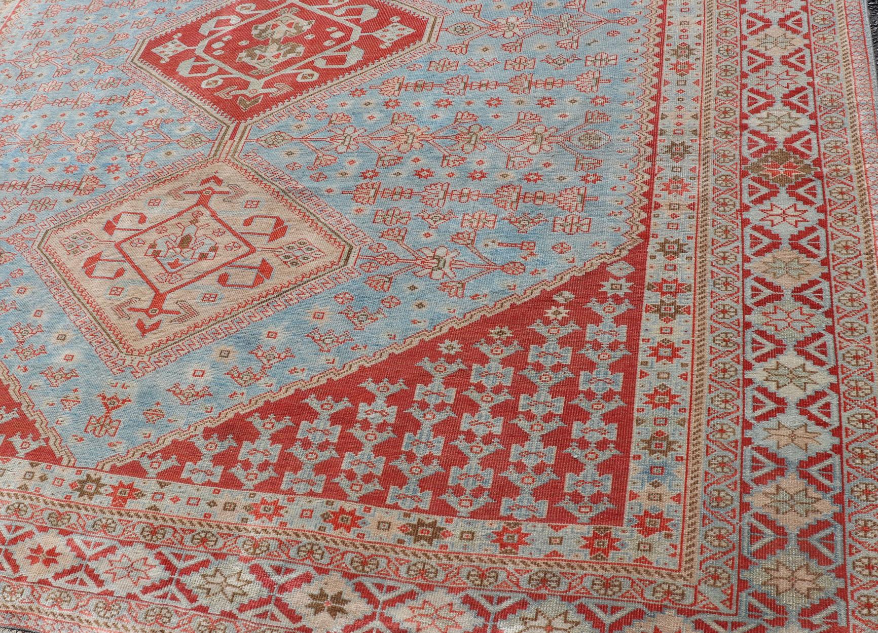 20th Century Antique Persian Qashqai Shiraz Tribal Rug with Latch Hooked Diamond Design For Sale