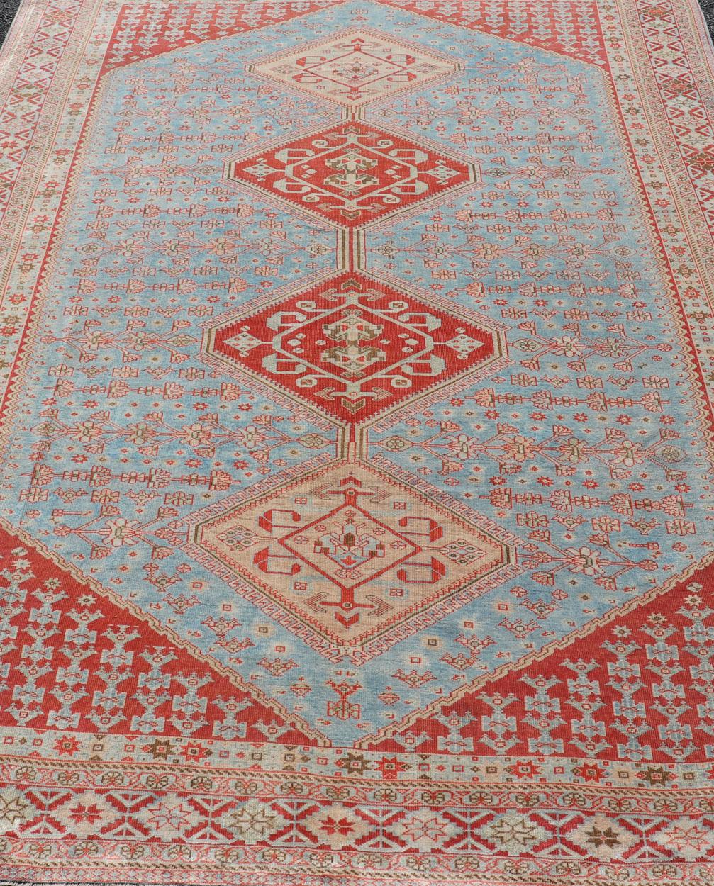 Wool Antique Persian Qashqai Shiraz Tribal Rug with Latch Hooked Diamond Design For Sale