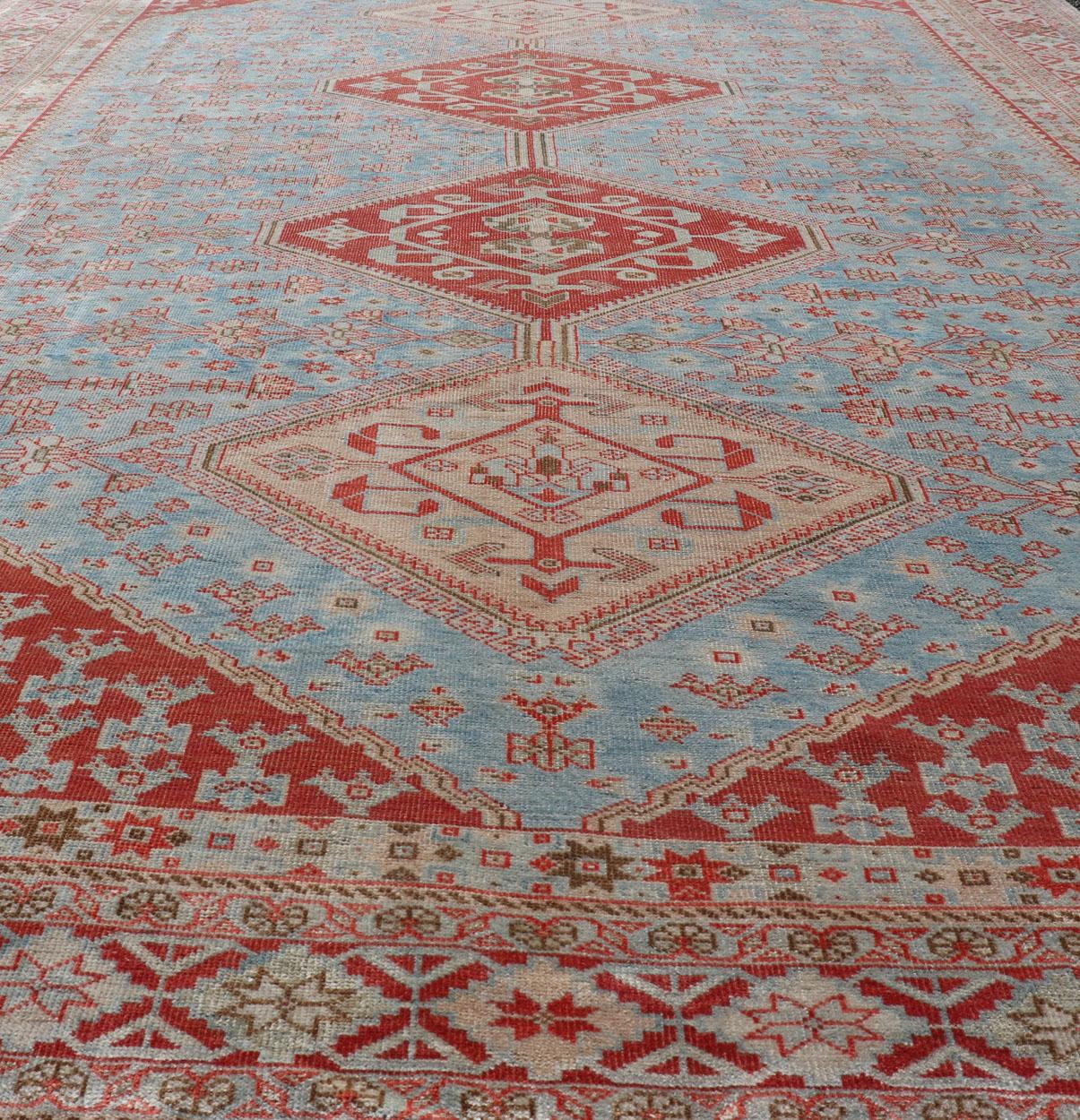 Antique Persian Qashqai Shiraz Tribal Rug with Latch Hooked Diamond Design For Sale 1