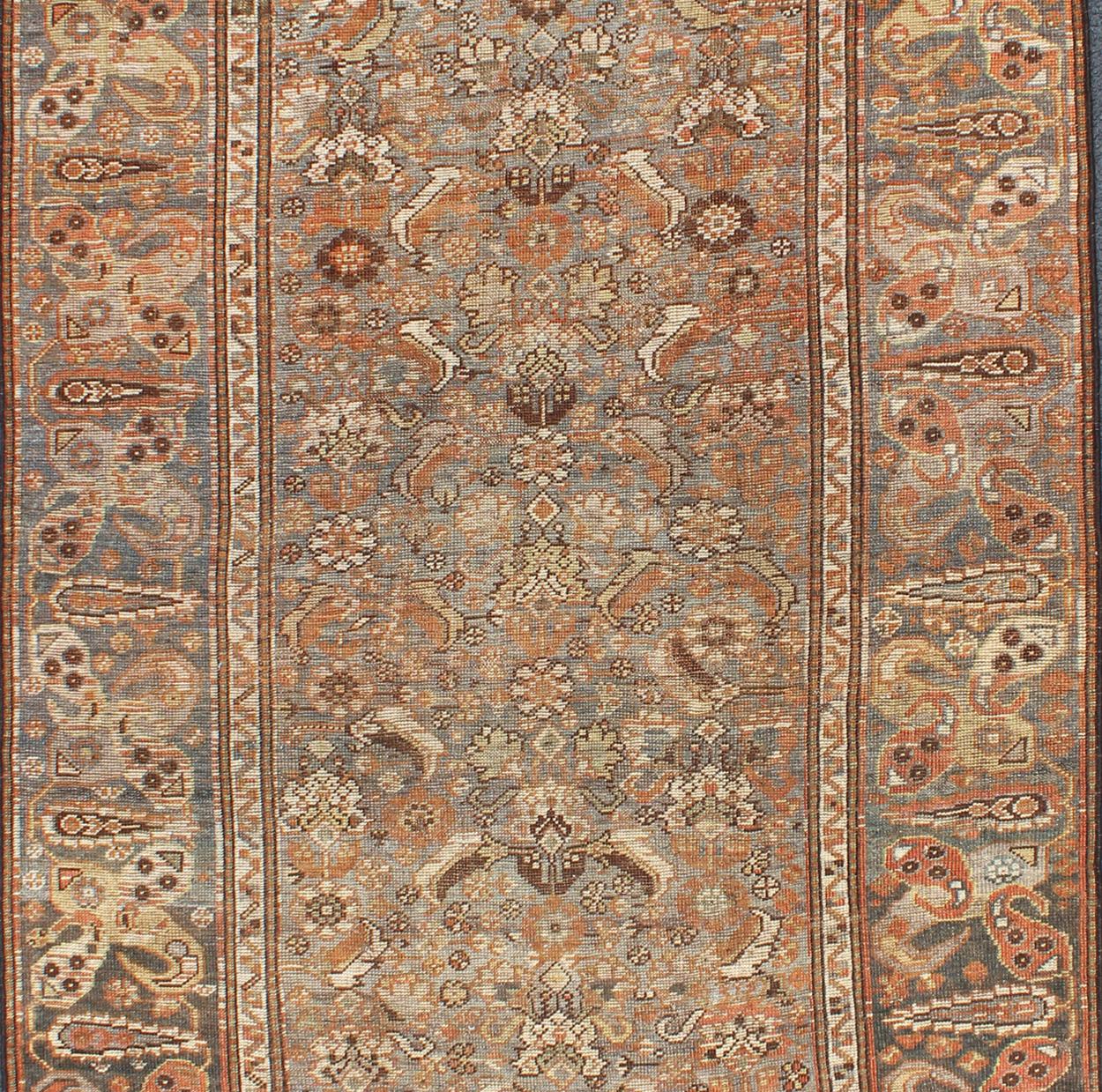 Tribal Antique Persian Qashqai Small Gallery Rug with Expansive Sub-Geometric Design