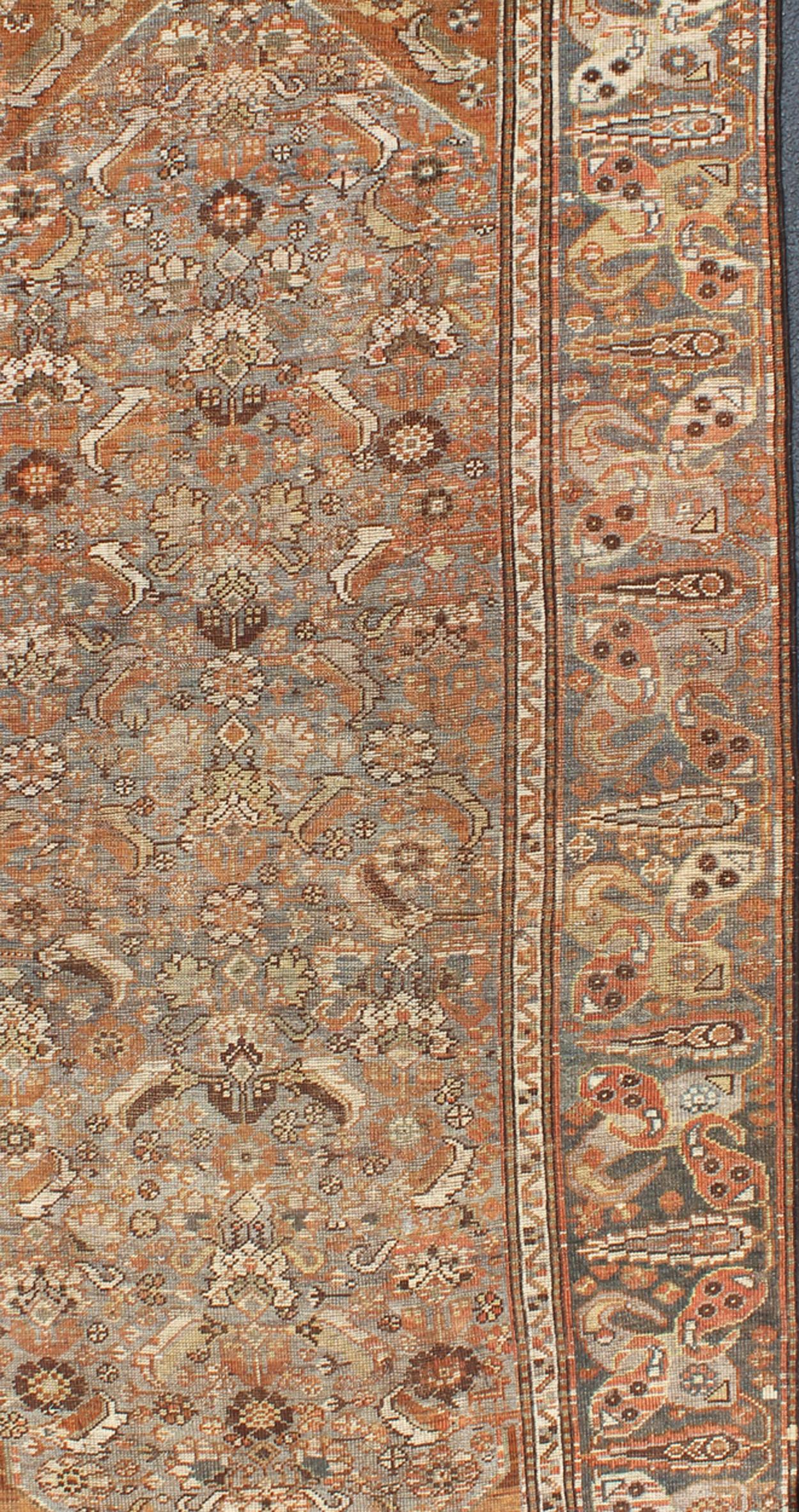 Hand-Knotted Antique Persian Qashqai Small Gallery Rug with Expansive Sub-Geometric Design