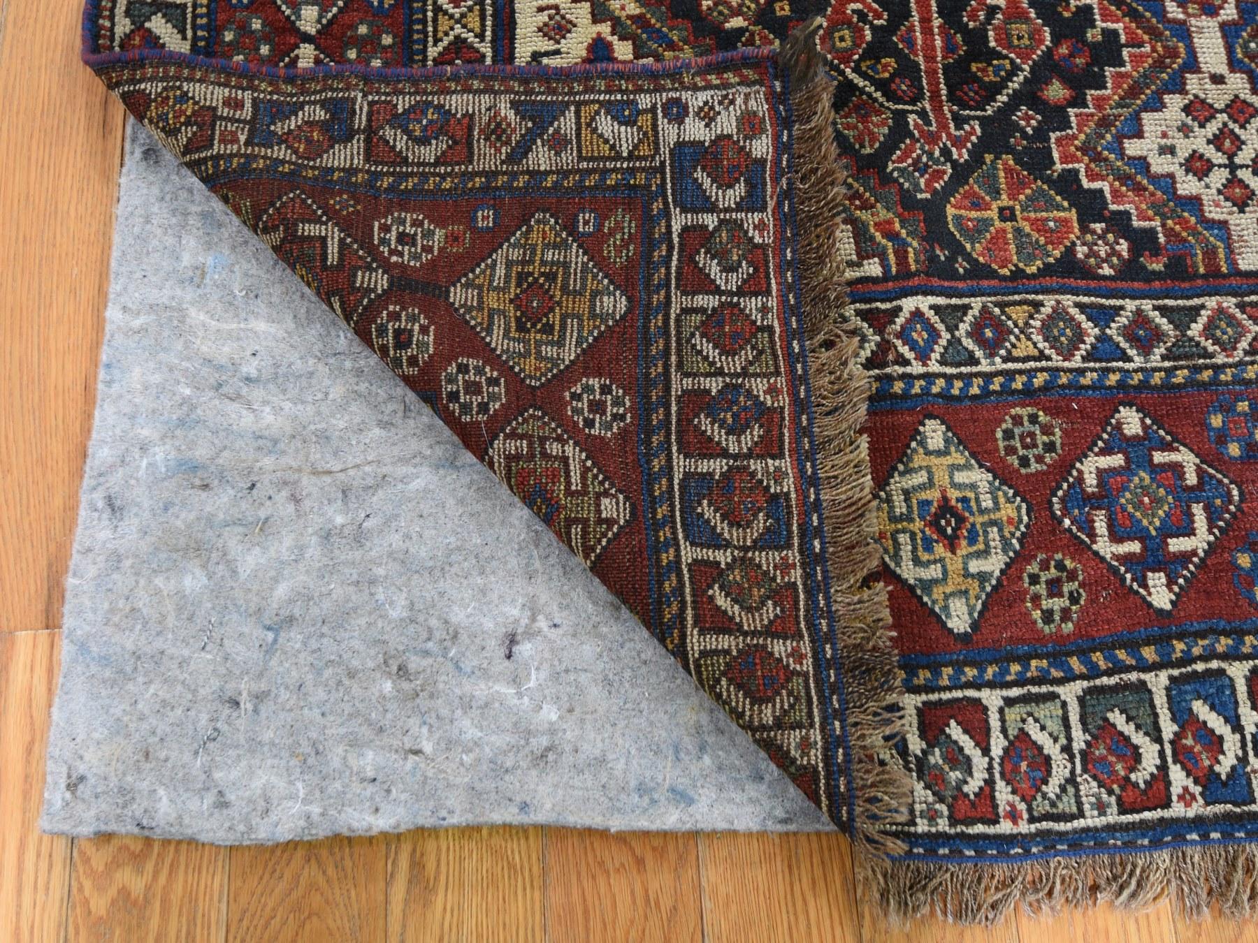 Medieval Antique Persian Qashqai Tribal Geometric Even Wear Hand Knotted Rug