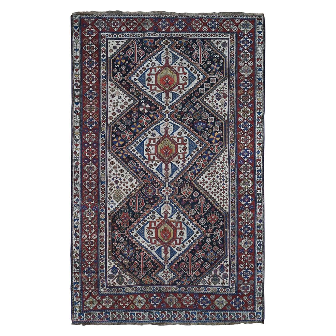 Antique Persian Qashqai Tribal Geometric Even Wear Hand Knotted Rug