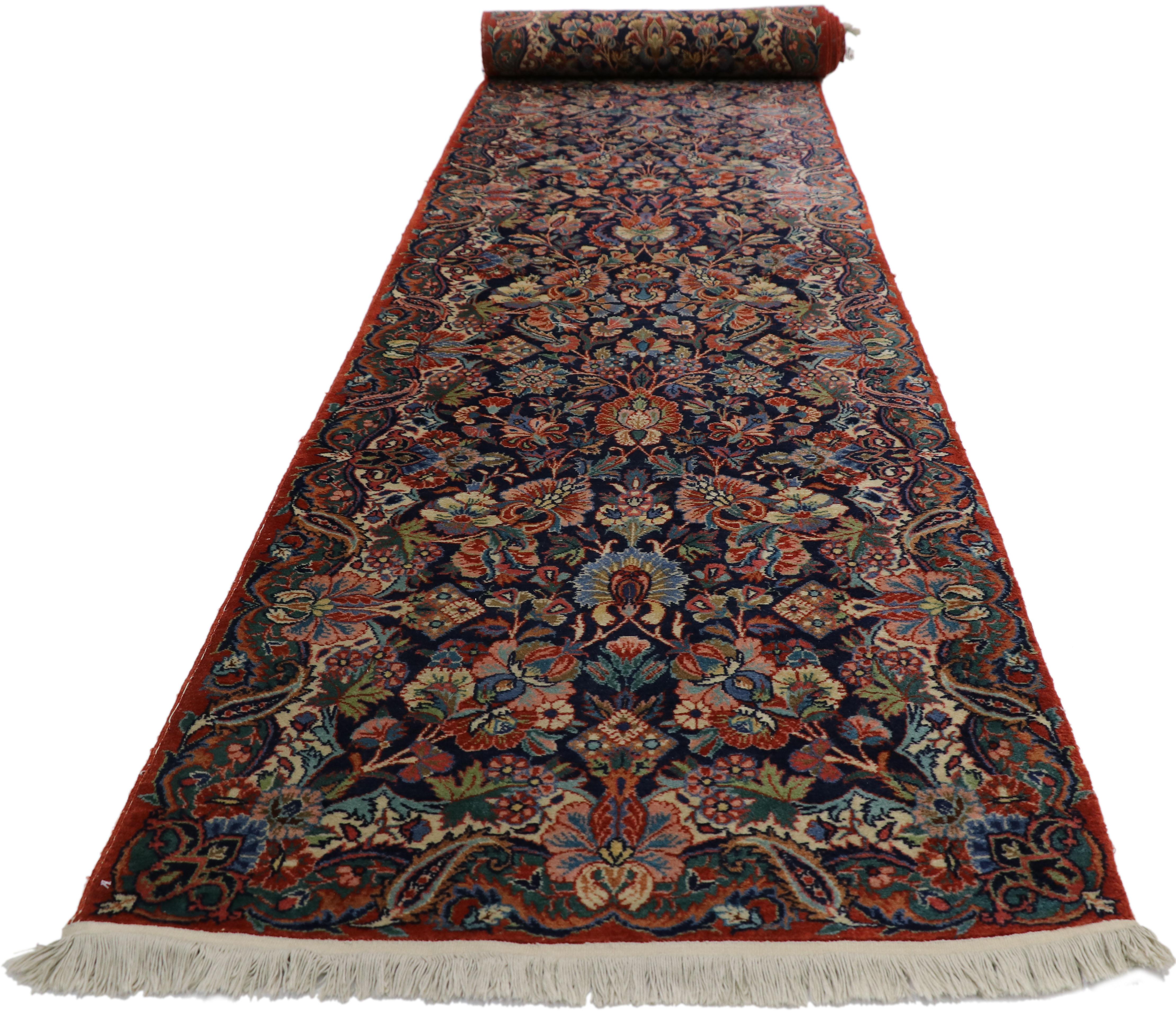 Hand-Knotted Antique Persian Qazvin Kirman Rug Runner with Luxe Baroque Regency Style
