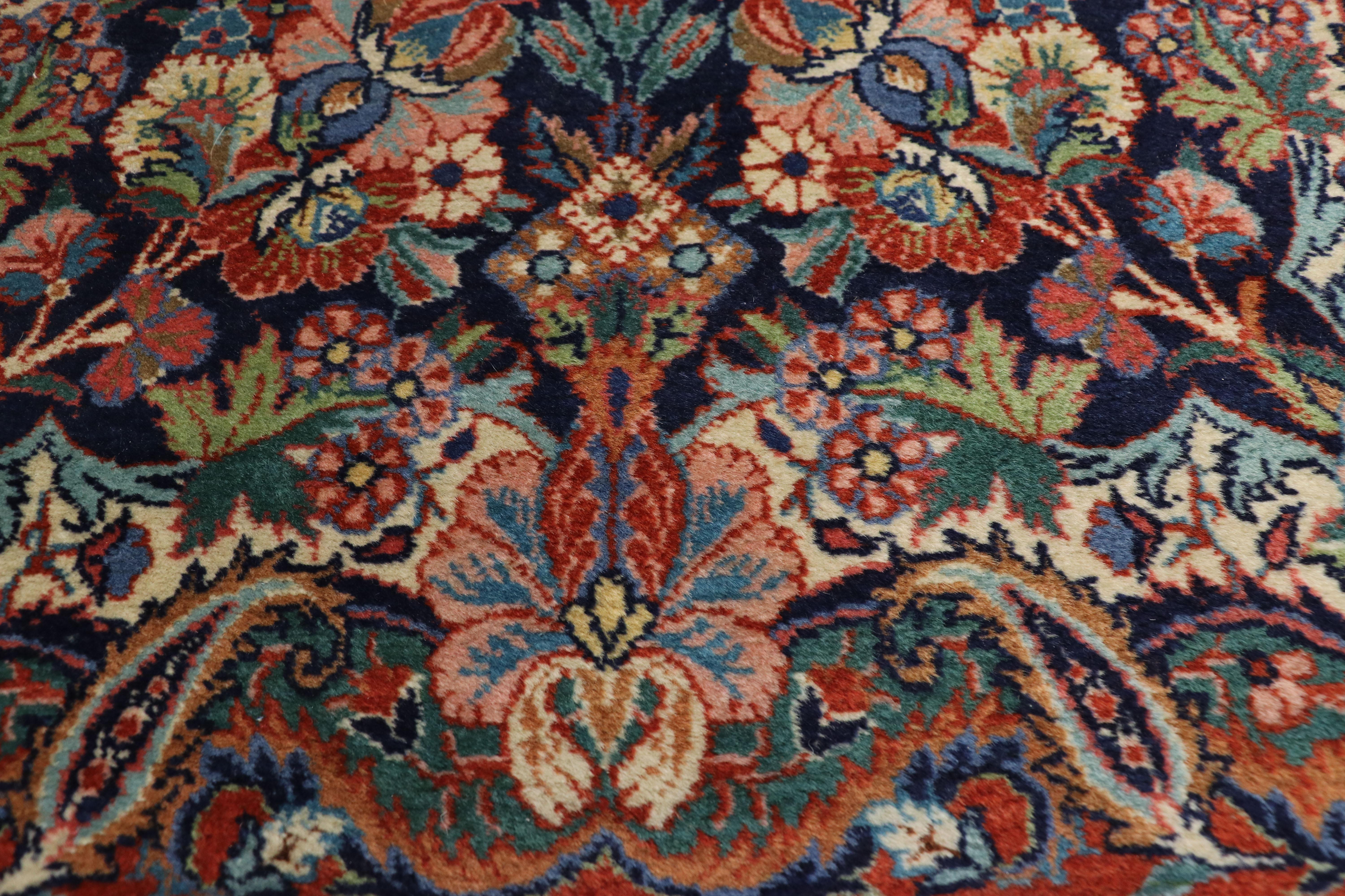 Antique Persian Qazvin Kirman Rug Runner with Luxe Baroque Regency Style In Good Condition In Dallas, TX