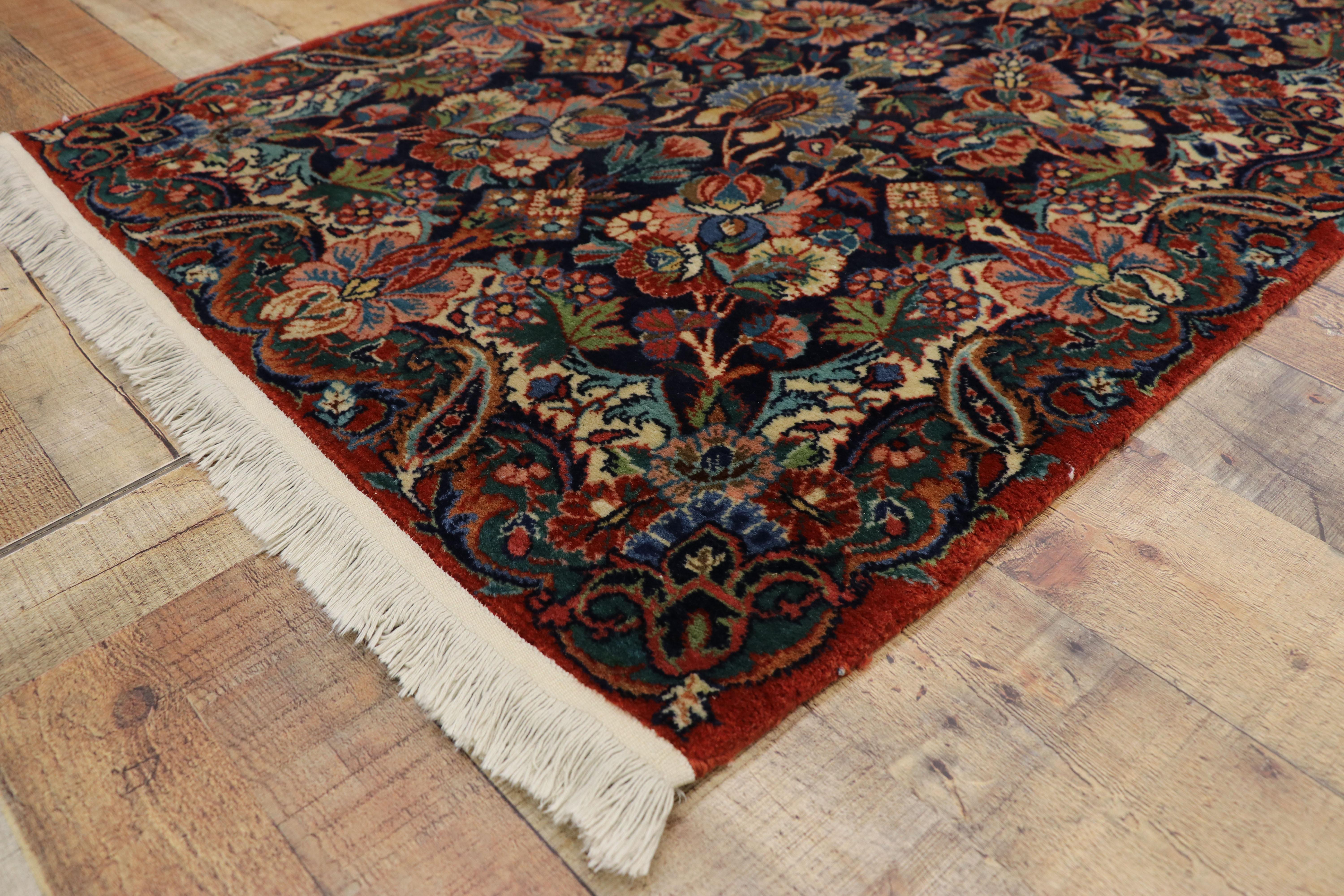 Wool Antique Persian Qazvin Kirman Rug Runner with Luxe Baroque Regency Style