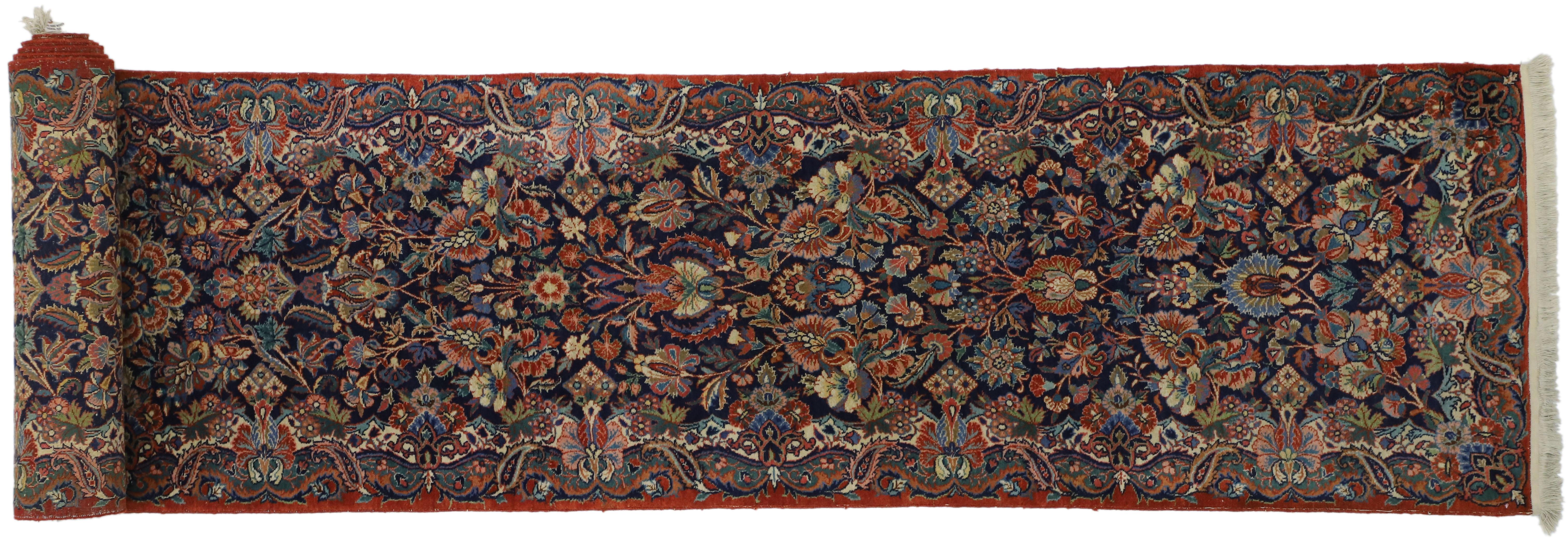 Antique Persian Qazvin Kirman Rug Runner with Luxe Baroque Regency Style 3