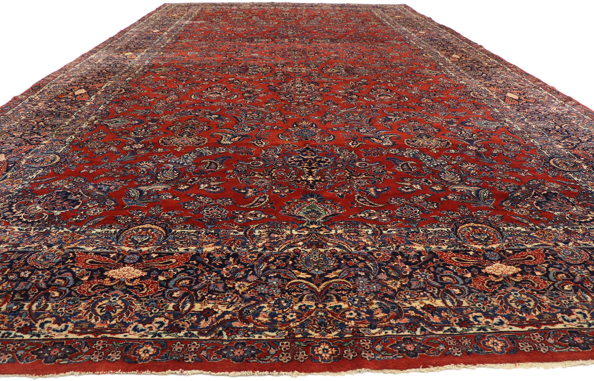 Kashan 1890s Oversized Antique Persian Qazvin Rug, Hotel Lobby Size Carpet For Sale